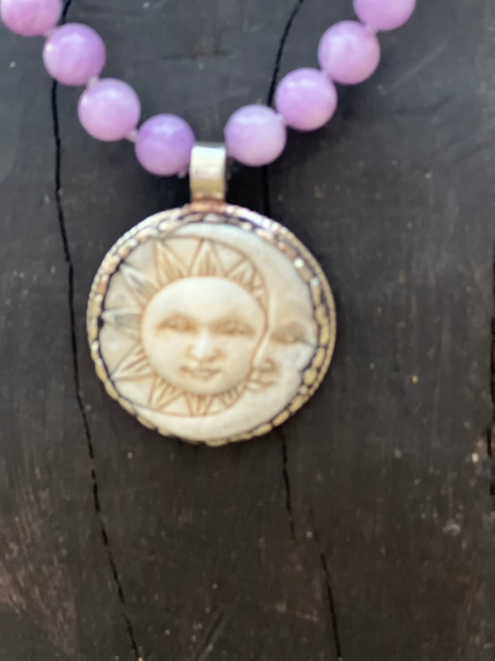 One of a Kind Dyed Jade Tibetan Silver Carved Tusk Sun/Moon Necklace on Simply Obsessed