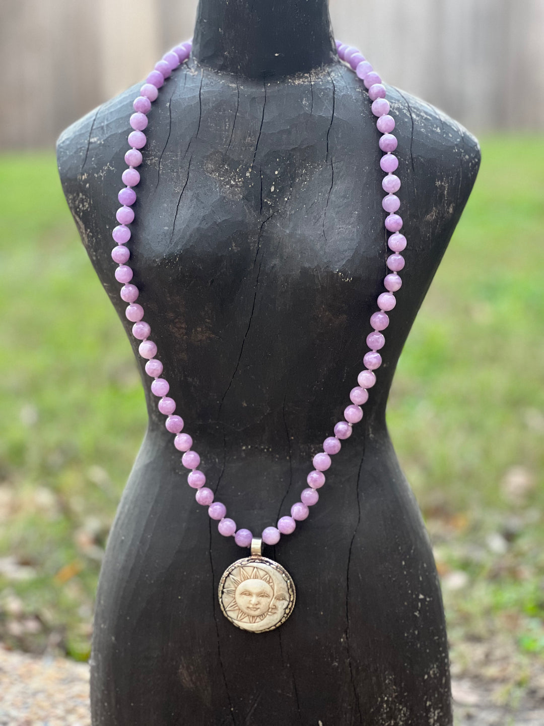 One of a Kind Dyed Jade Tibetan Silver Carved Tusk Sun/Moon Necklace on Simply Obsessed
