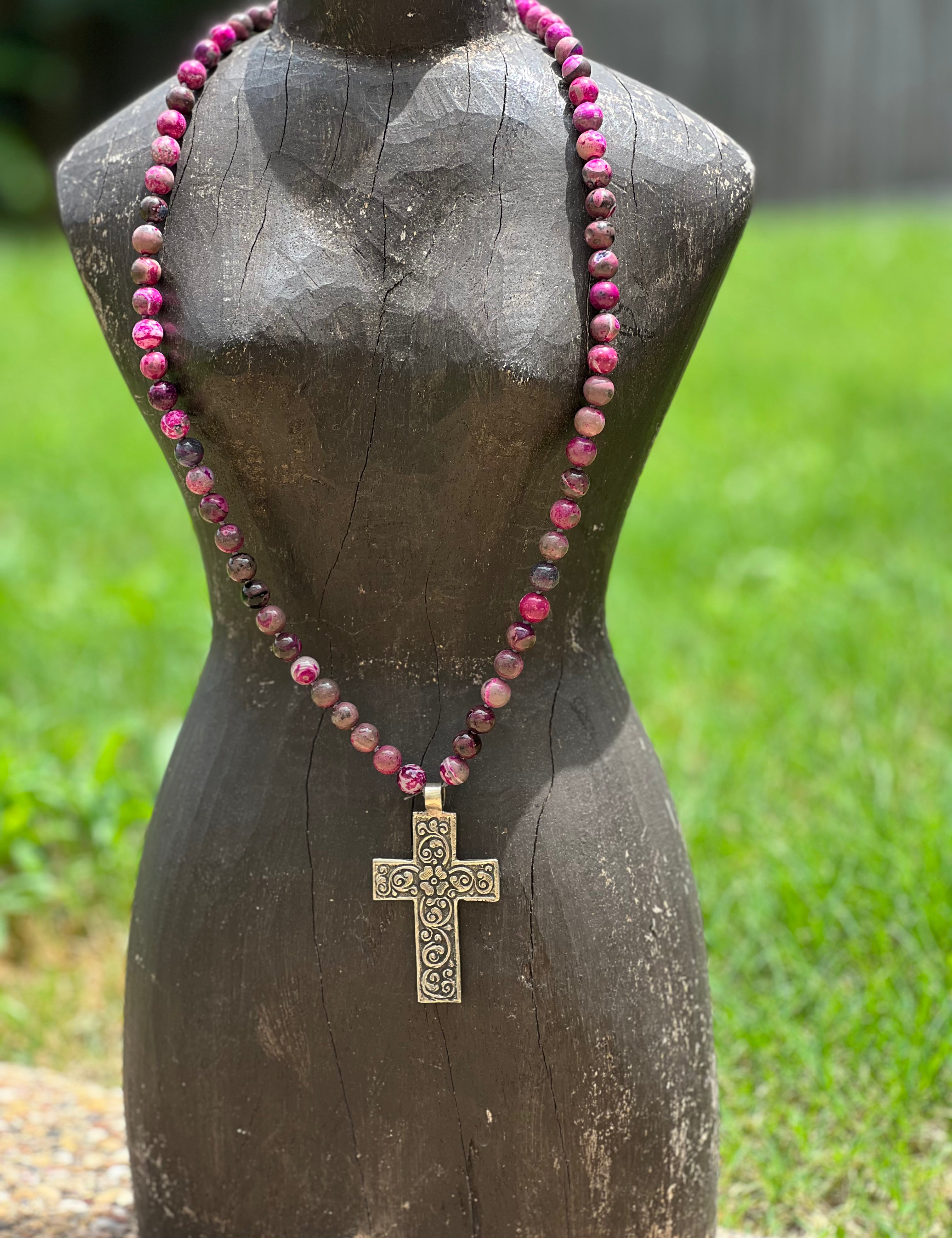 One of a Kind Fire Agate Tibetan Silver Cross Necklace on Simply Obsessed