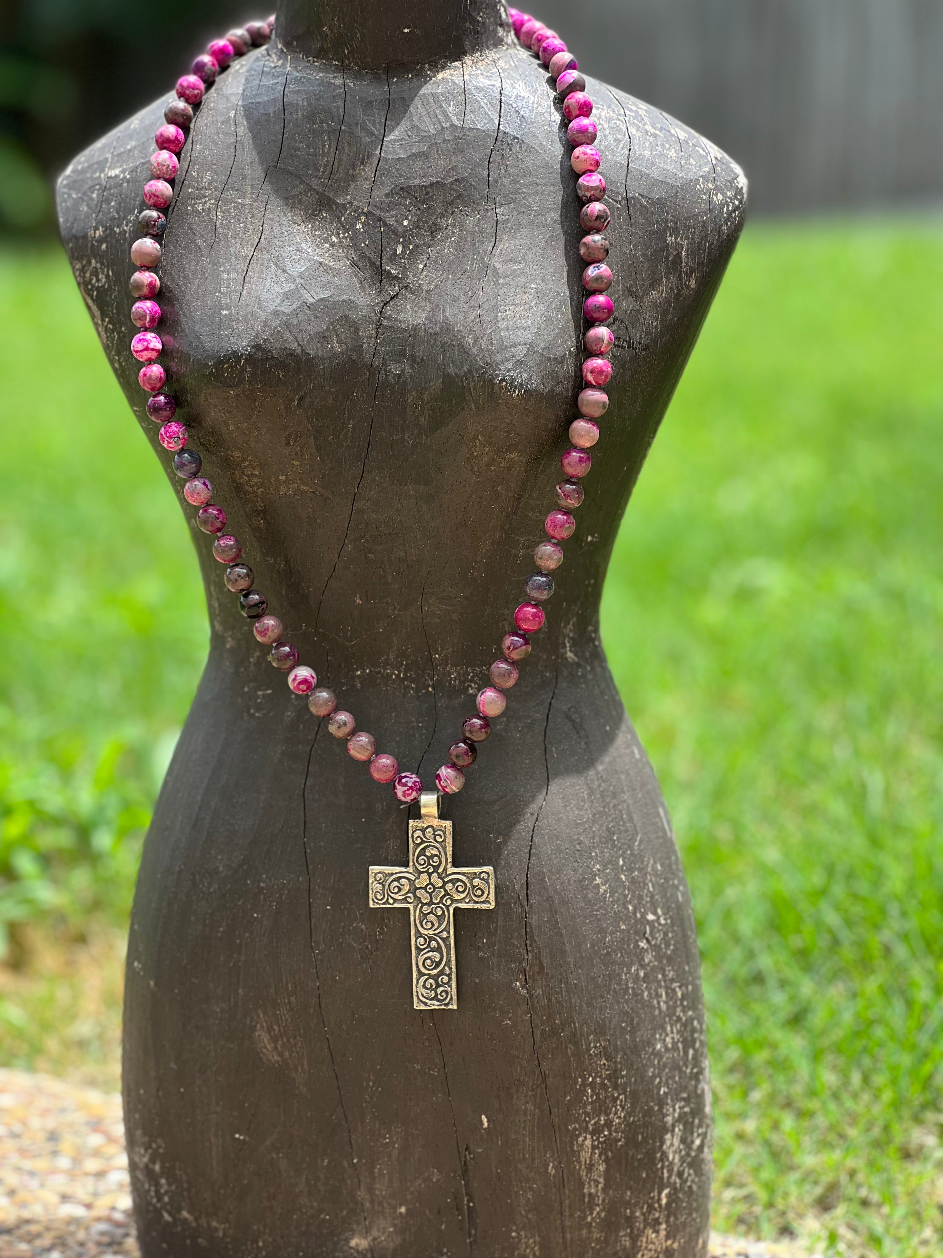 One of a Kind Fire Agate Tibetan Silver Cross Necklace on Simply Obsessed