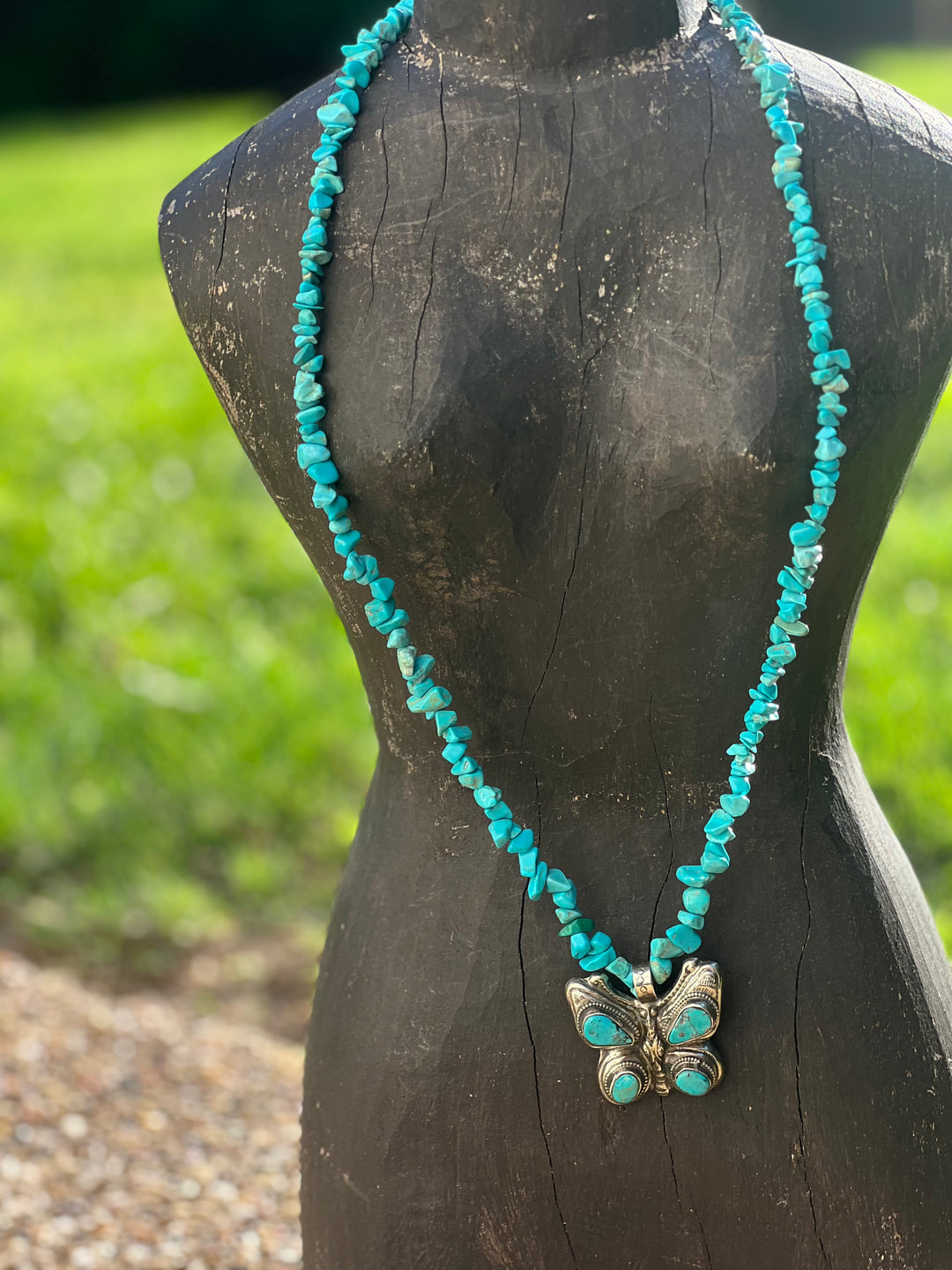 One of a Kind Howlite Tibetan Silver Turquoise Butterfly Necklace on Simply Obsessed