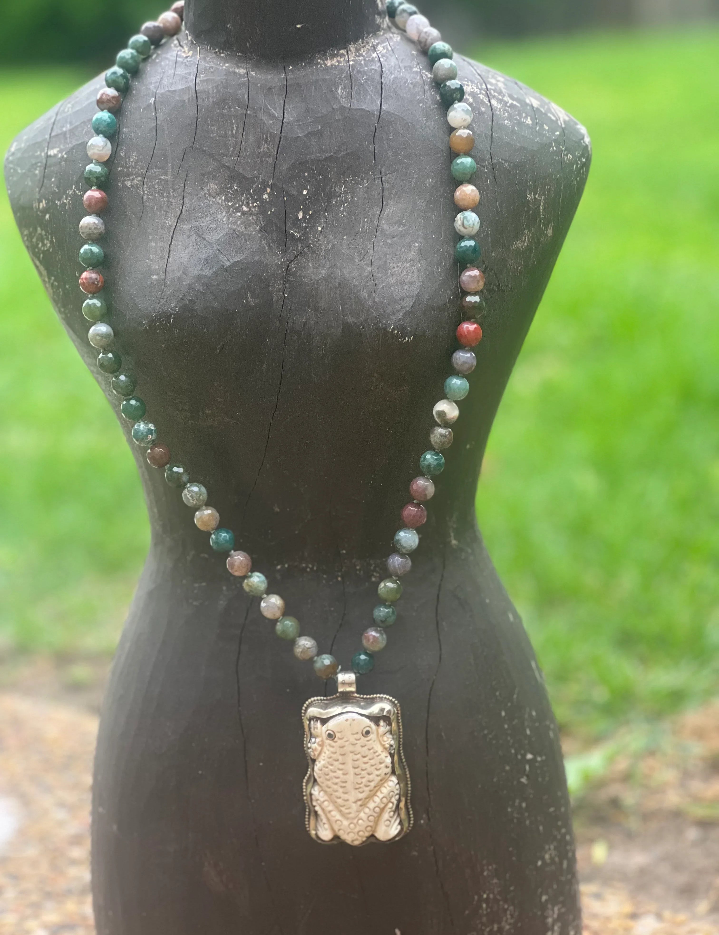 One of a Kind Indian Agate Tibetan Silver Carved Tusk Toad Necklace on Simply Obsessed