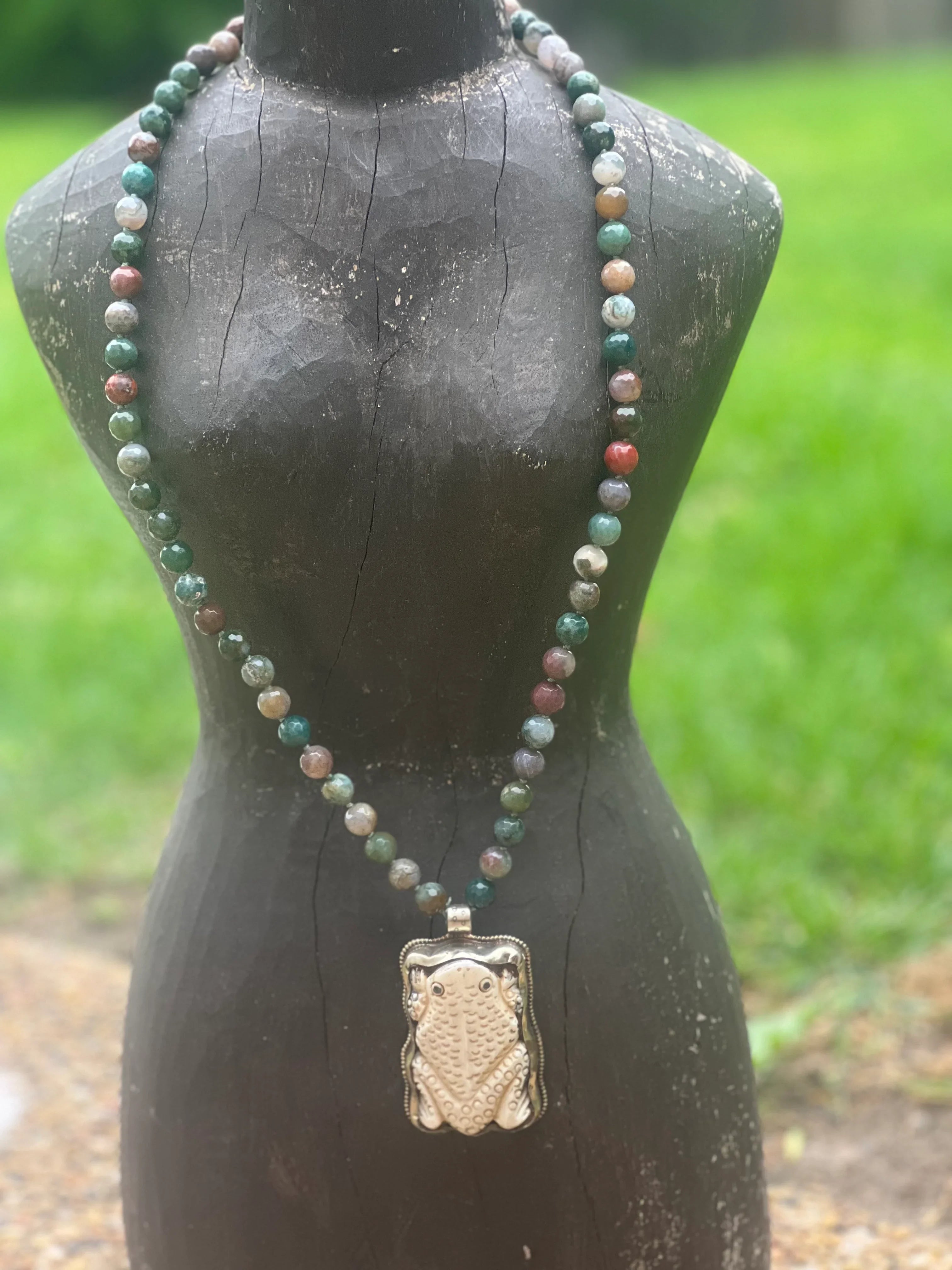 One of a Kind Indian Agate Tibetan Silver Carved Tusk Toad Necklace on Simply Obsessed