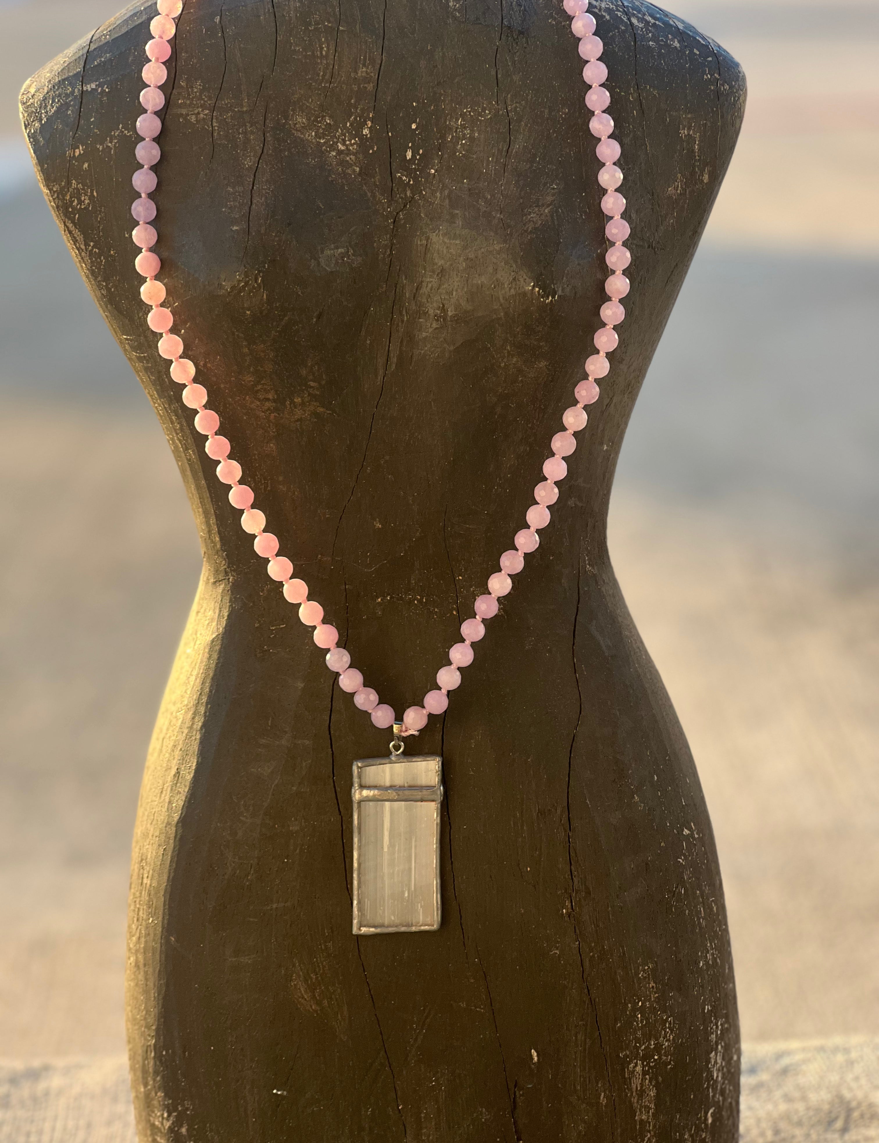 One of a Kind Kunzite Soldered Selenite Pendant Necklace on Simply Obsessed