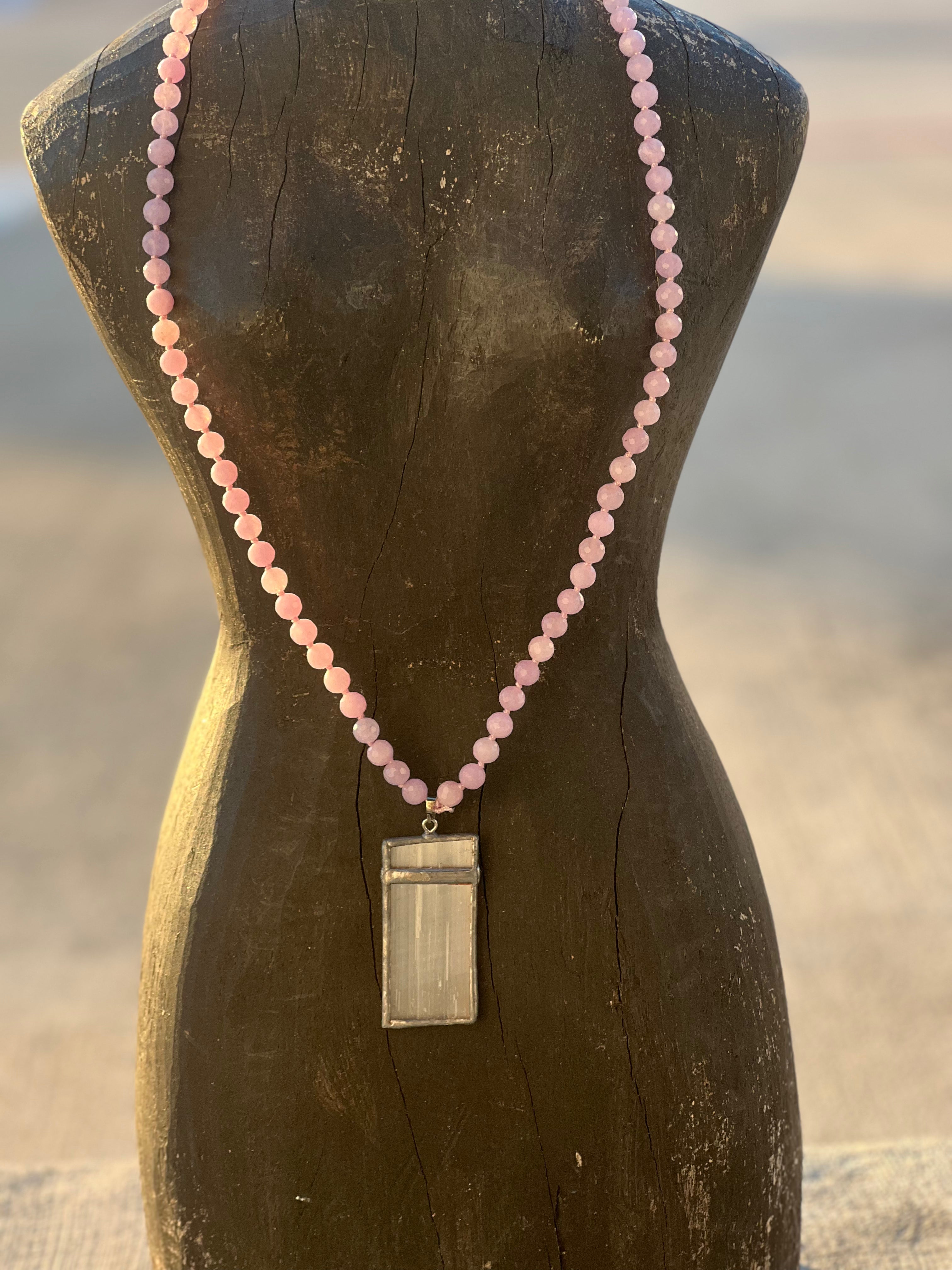 One of a Kind Kunzite Soldered Selenite Pendant Necklace on Simply Obsessed