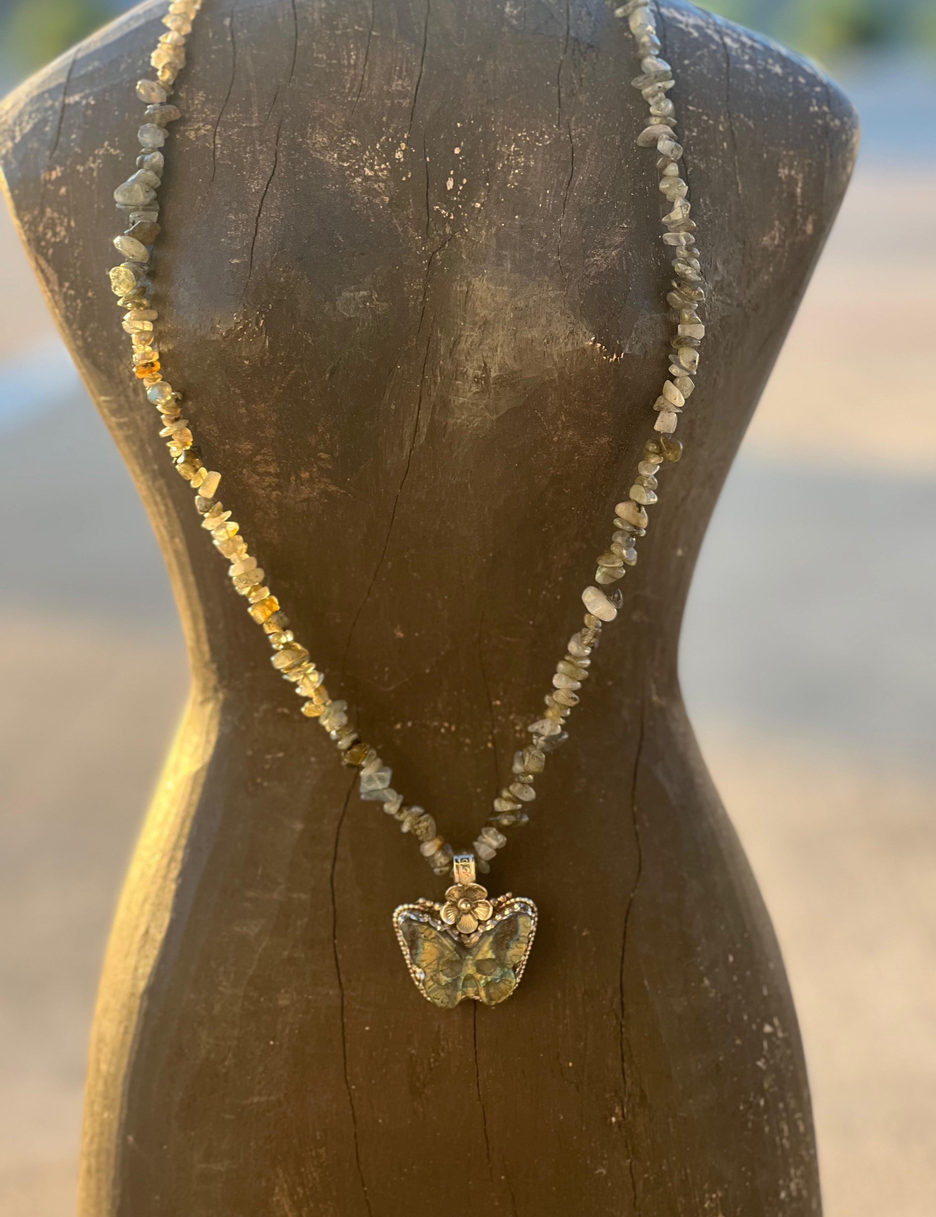 One of a Kind Labradorite Tibetan Silver Butterfly Necklace on Simply Obsessed