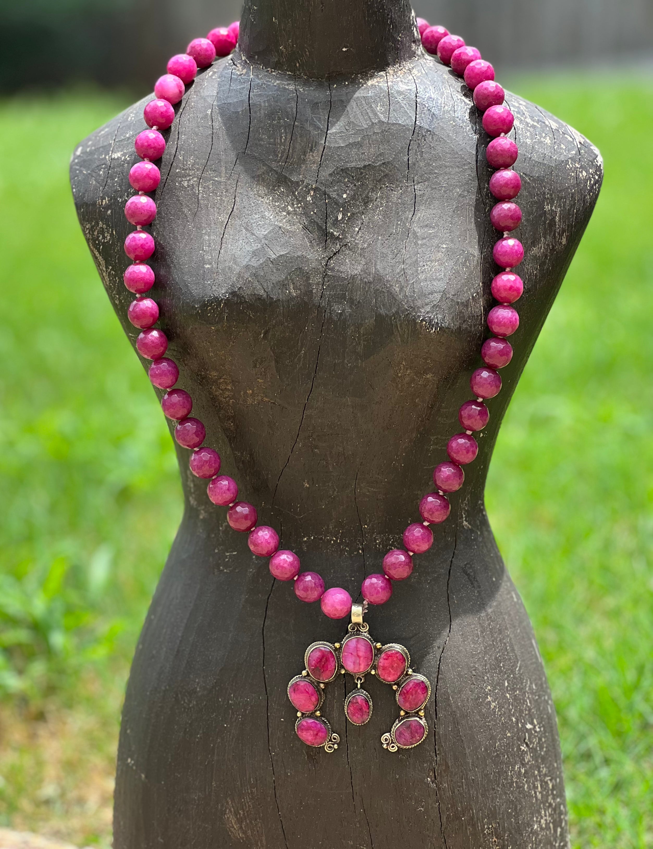 One of a Kind Ruby Squash Blossom Tibetan Silver Necklace on Simply Obsessed