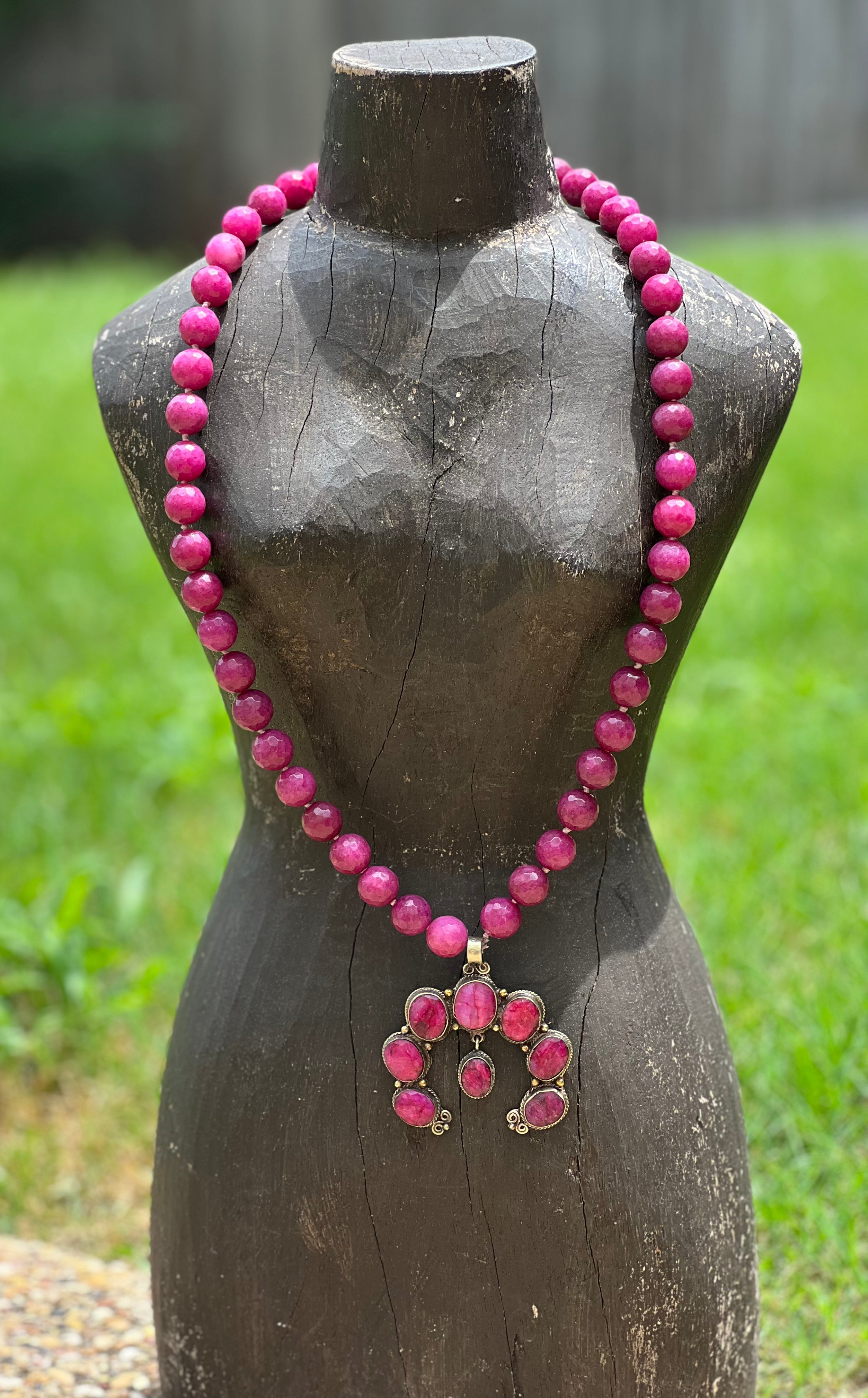 One of a Kind Ruby Squash Blossom Tibetan Silver Necklace on Simply Obsessed