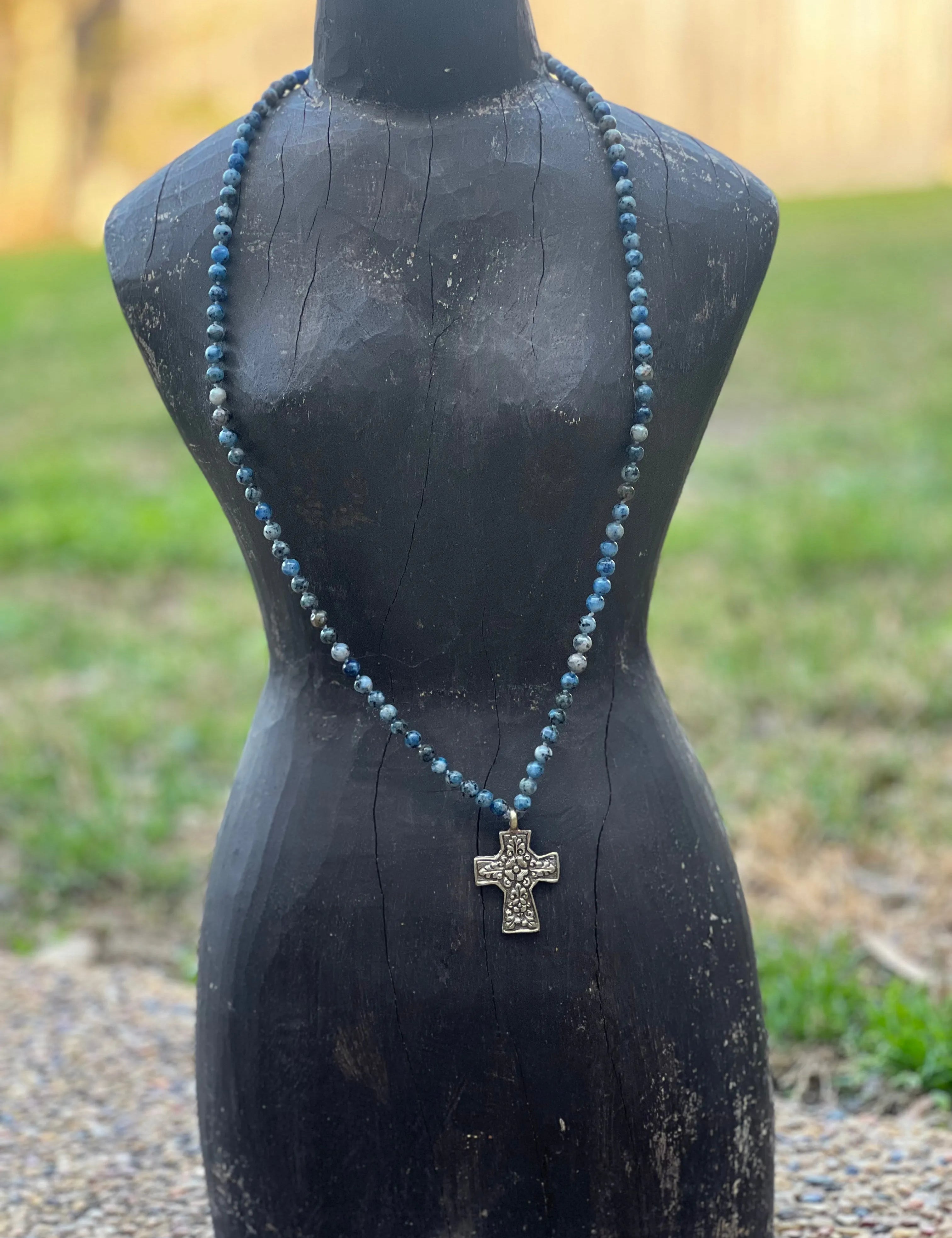 One of a Kind Sea Sediment Jasper Tibetan Silver Cross Necklace on Simply Obsessed