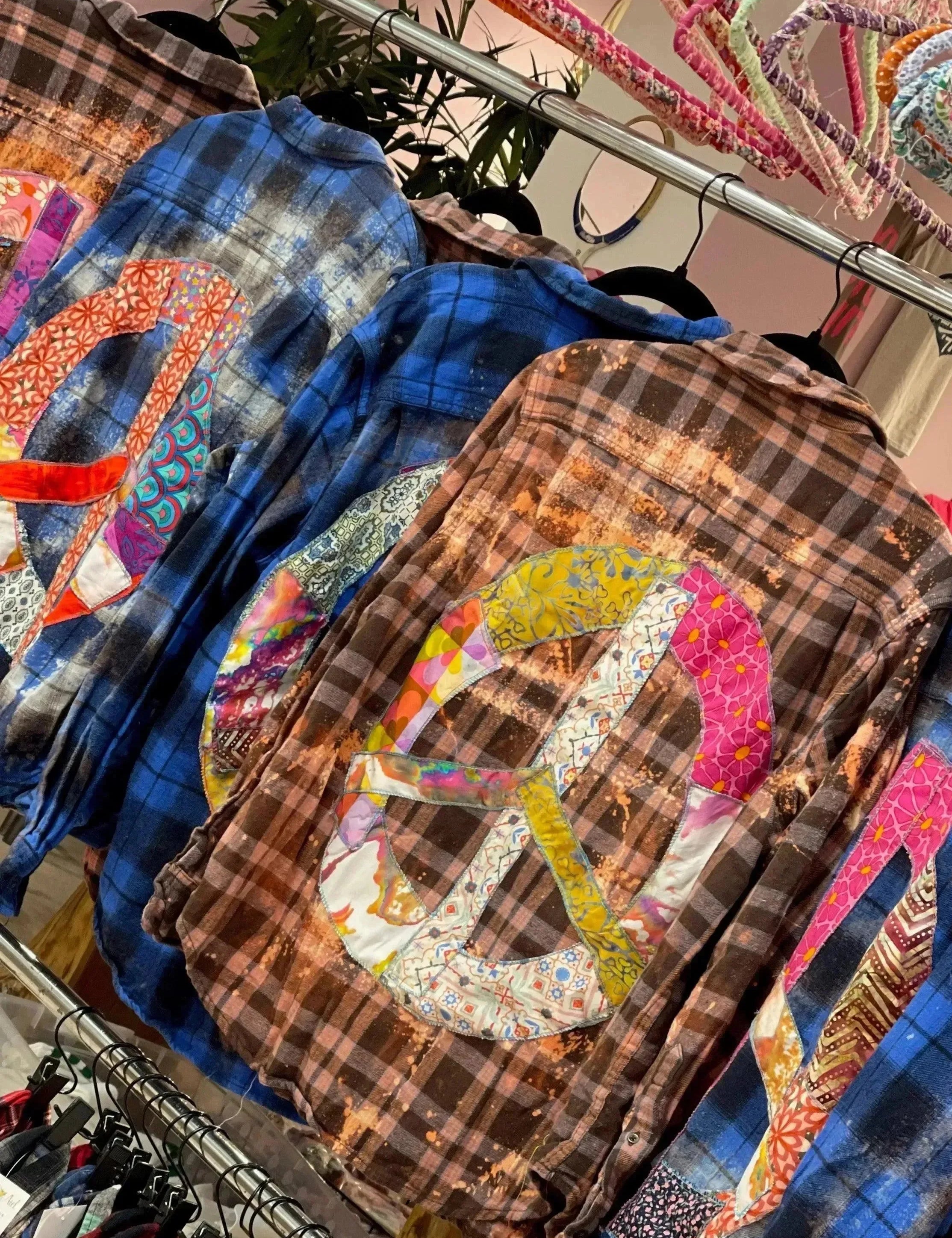 One of a Kind Stitched Peace Sign Flannel on Simply Obsessed