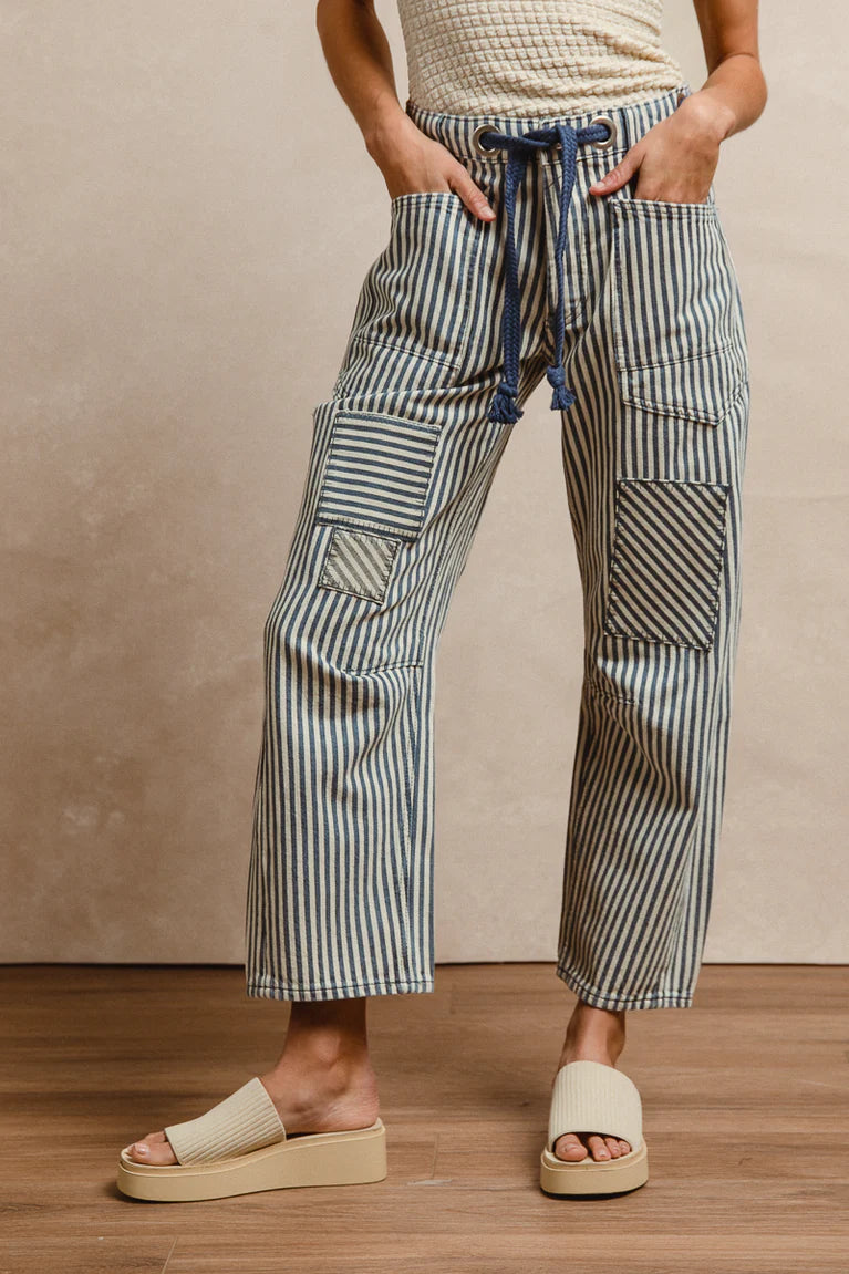 BiBi Striped Twill Barrel Pants on Simply Obsessed