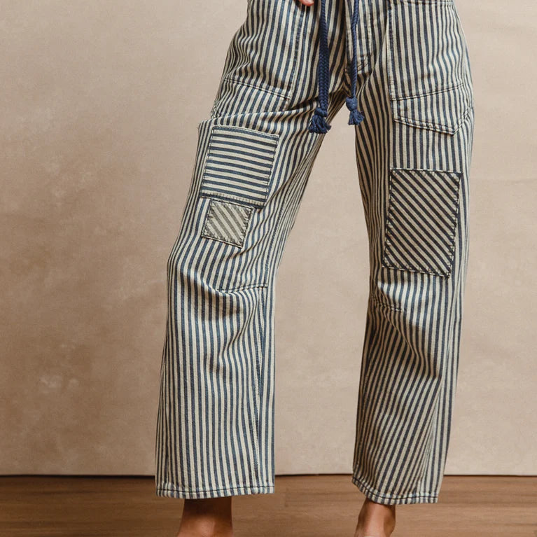 BiBi Striped Twill Barrel Pants on Simply Obsessed