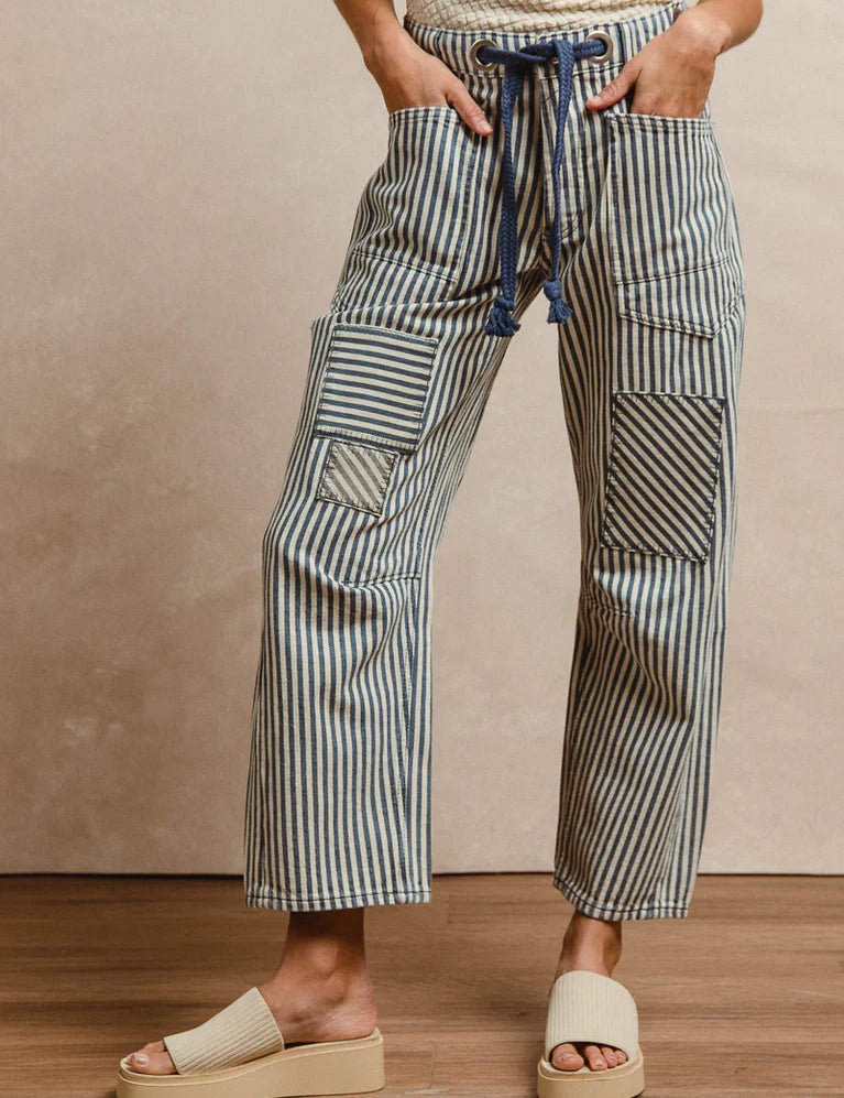 BiBi Striped Twill Barrel Pants on Simply Obsessed