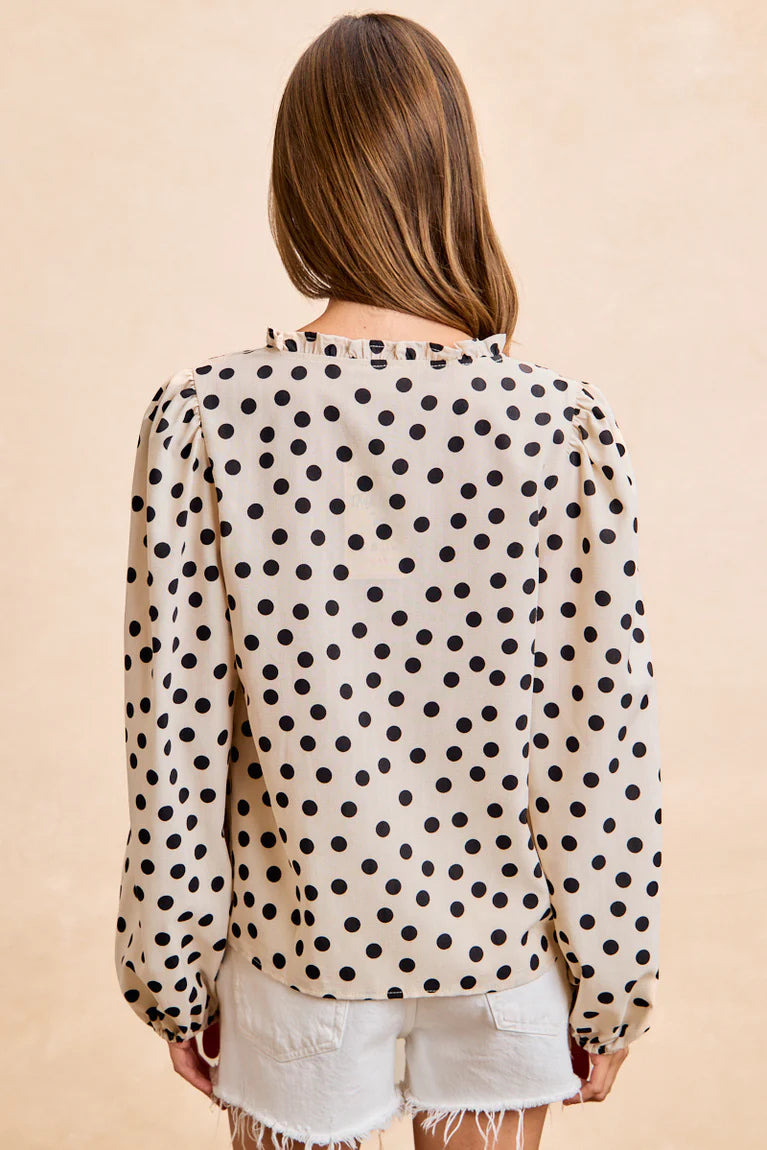 BIBI Polka Dot Balloon Sleeve Blouse - CREAM