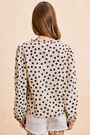 BIBI Polka Dot Balloon Sleeve Blouse - CREAM