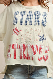BIBI Mix and Match Stars and Stripes Patchwork Top - OFF WHITE on Simply Obsessed