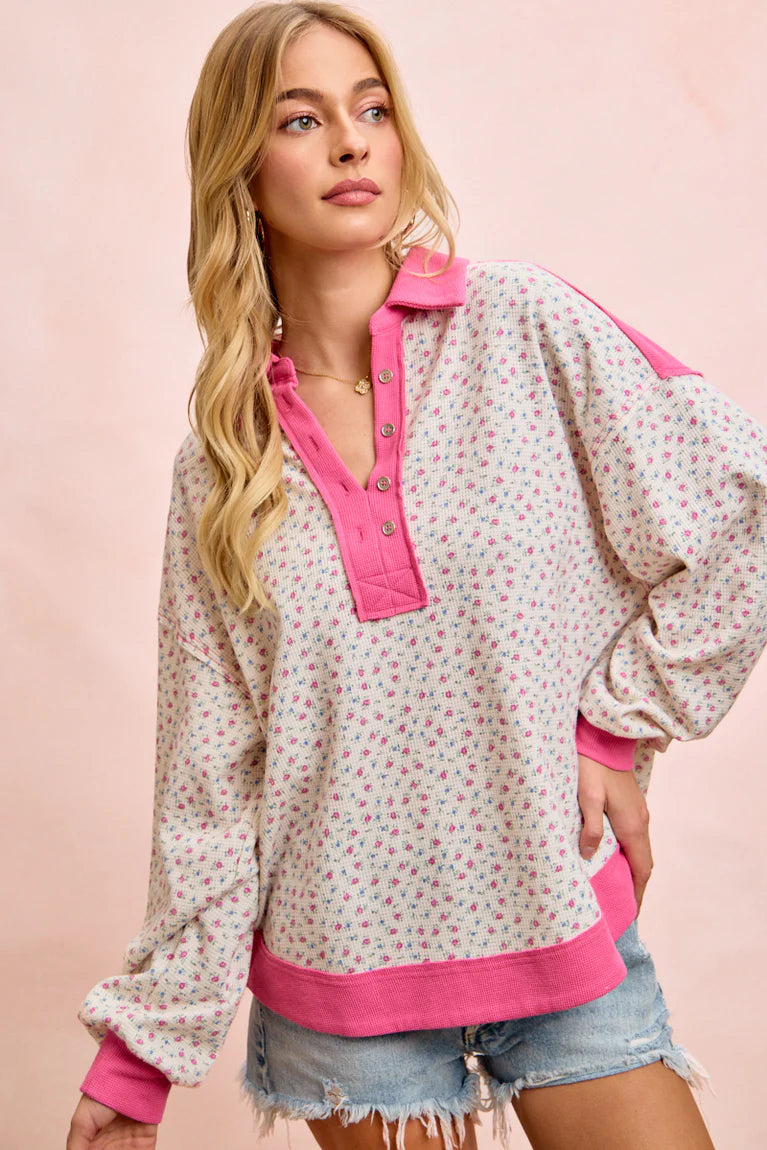 BIBI Floral Printed Thermal Top - FUCHSIA on Simply Obsessed