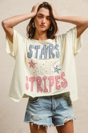 BIBI Mix and Match Stars and Stripes Patchwork Top - OFF WHITE on Simply Obsessed