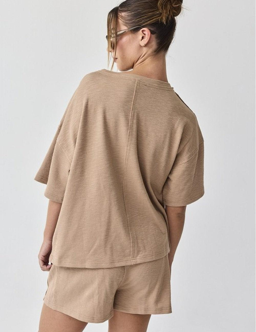 PAPERMOON Amaya Textured Knit Top + Short Set - TAUPE on Simply Obsessed