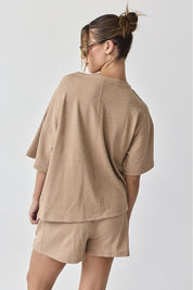 PAPERMOON Amaya Textured Knit Top + Short Set - TAUPE on Simply Obsessed