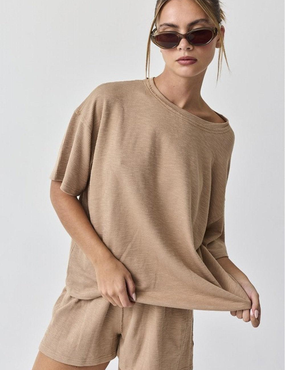 PAPERMOON Amaya Textured Knit Top + Short Set - TAUPE on Simply Obsessed