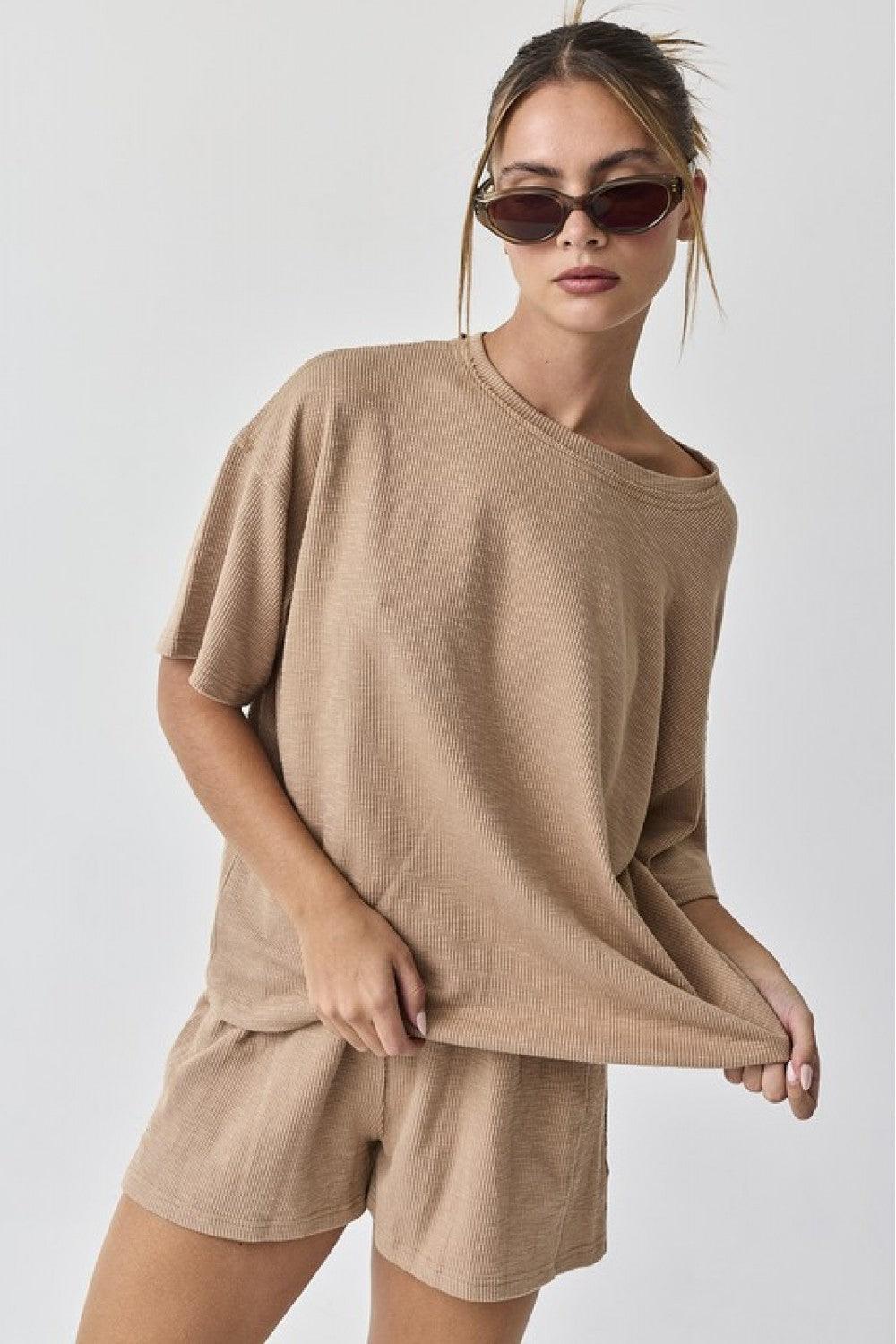 PAPERMOON Amaya Textured Knit Top + Short Set - TAUPE on Simply Obsessed