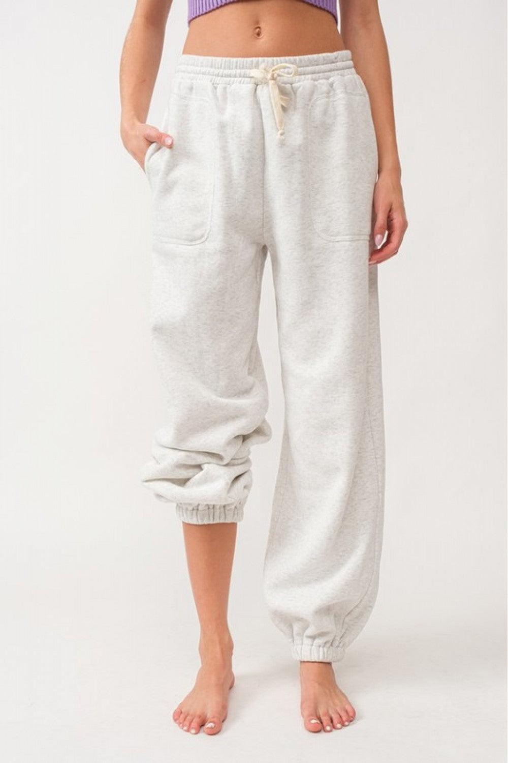 PAPERMOON Selah Wide Jogger Pants - WHITE MELANGE on Simply Obsessed