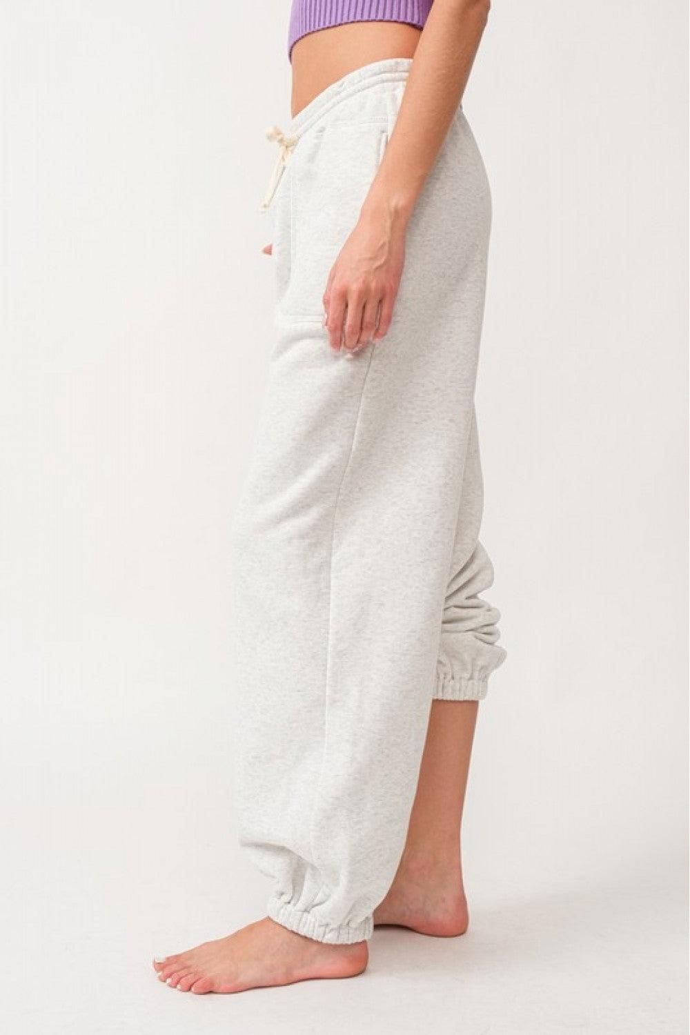 PAPERMOON Selah Wide Jogger Pants - WHITE MELANGE on Simply Obsessed