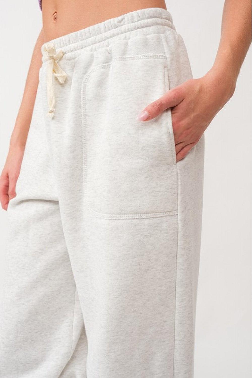 PAPERMOON Selah Wide Jogger Pants - WHITE MELANGE on Simply Obsessed