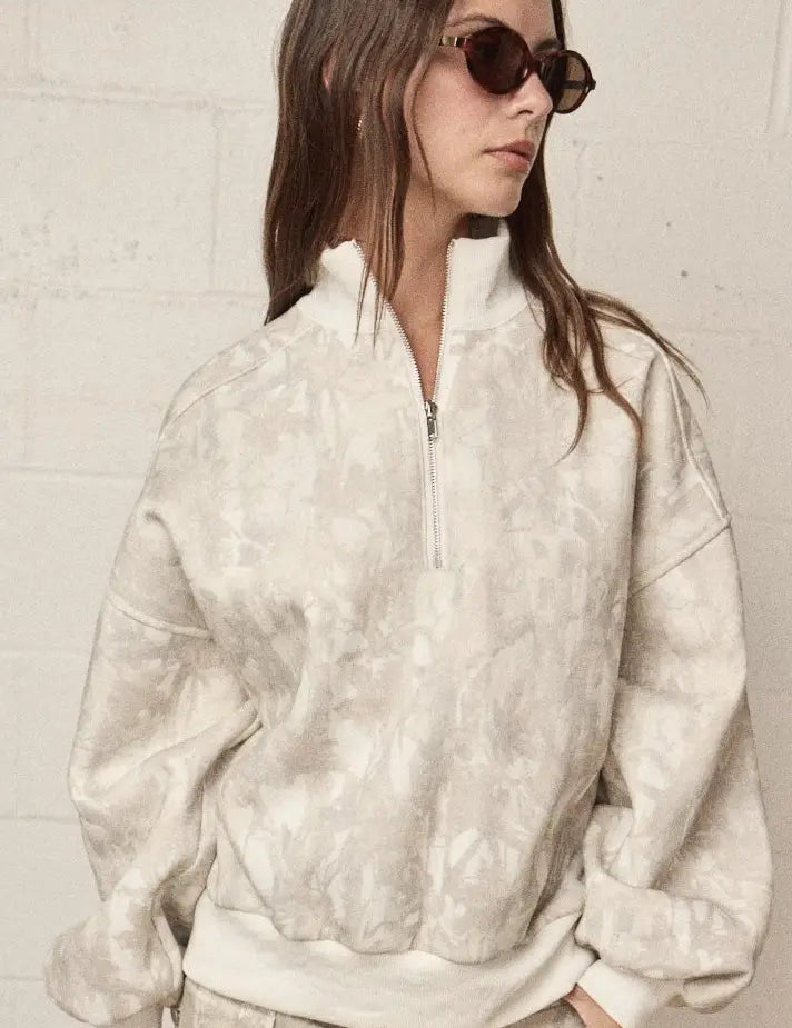 PAPERMOON Camo Zip Up Collared Sweater on Simply Obsessed