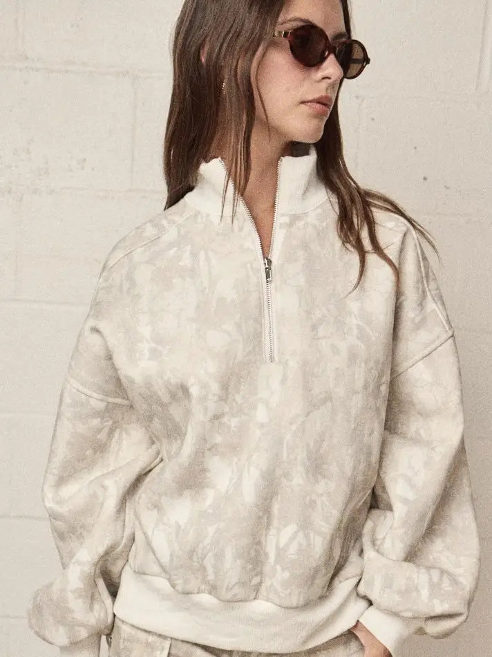 PAPERMOON Camo Zip Up Collared Sweater on Simply Obsessed