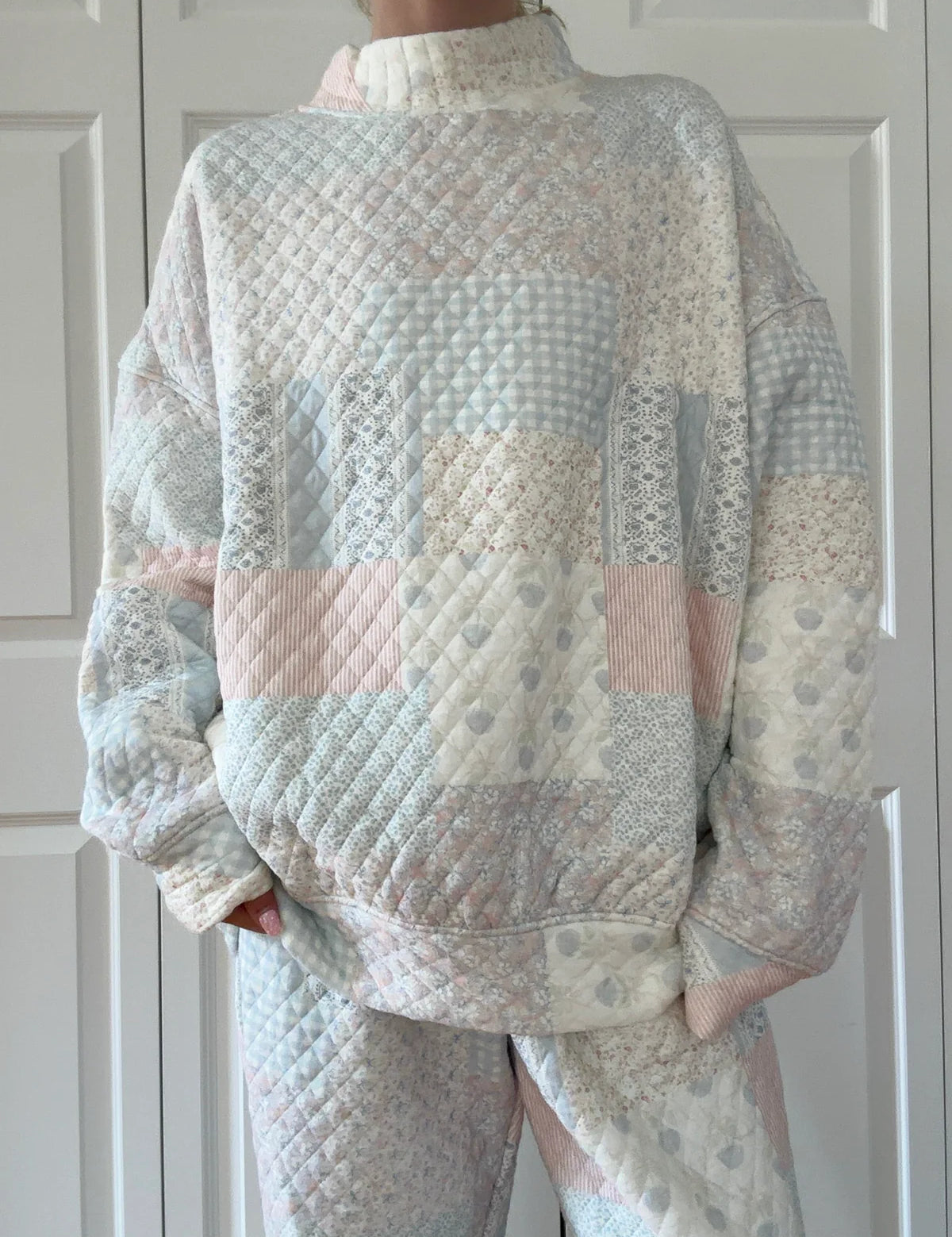 SUNKISSED COCONUT Shades of Blue Quilted Mockneck Sweatshirt on Simply Obsessed