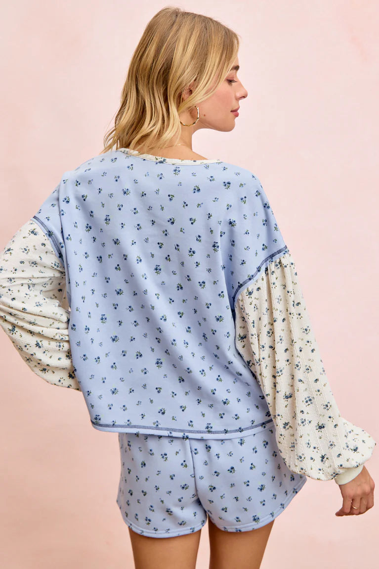BIBI Floral Printed Mix Top - LIGHT BLUE on Simply Obsessed