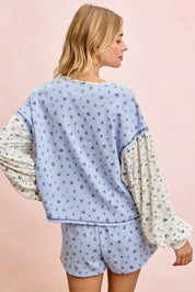 BIBI Floral Printed Mix Top - LIGHT BLUE on Simply Obsessed