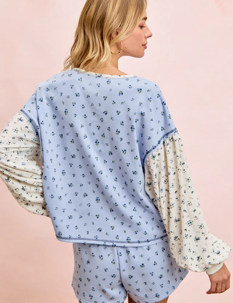 BIBI Floral Printed Mix Top - LIGHT BLUE on Simply Obsessed