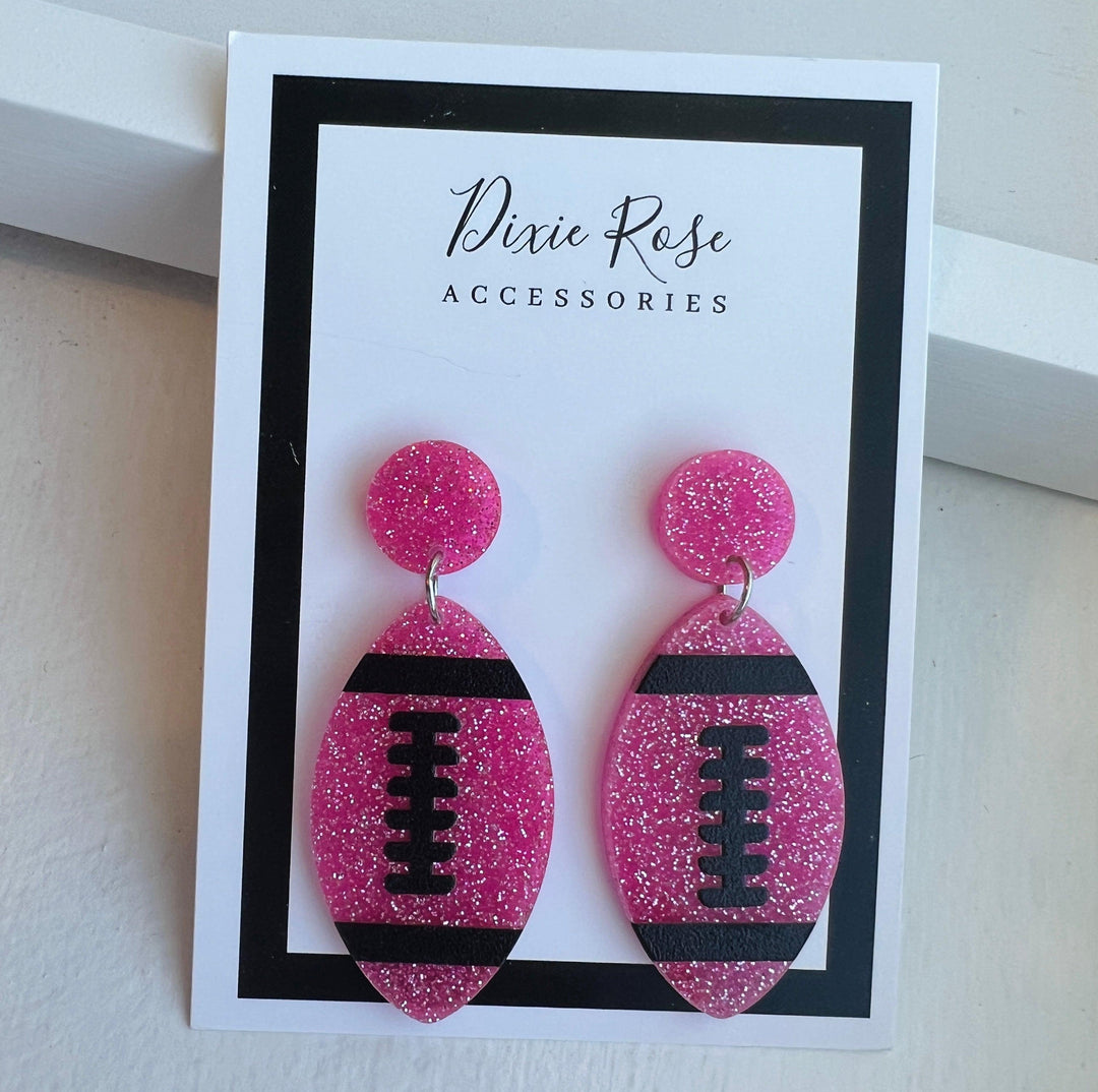 Pink Glitter Football Earrings by Dixie Rose on Synergy Marketplace