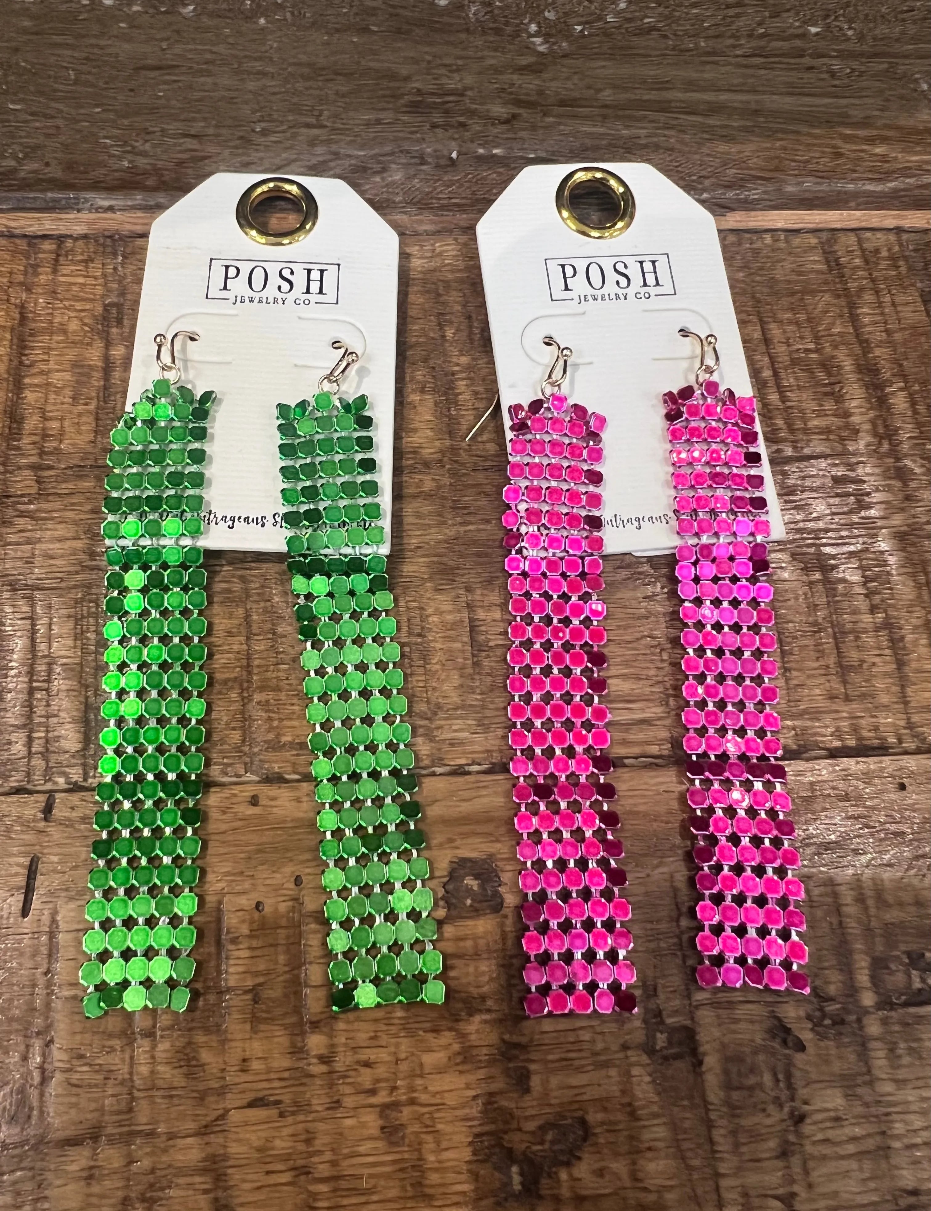 PINK PANACH Long Shimmer Statement Earrings on Simply Obsessed