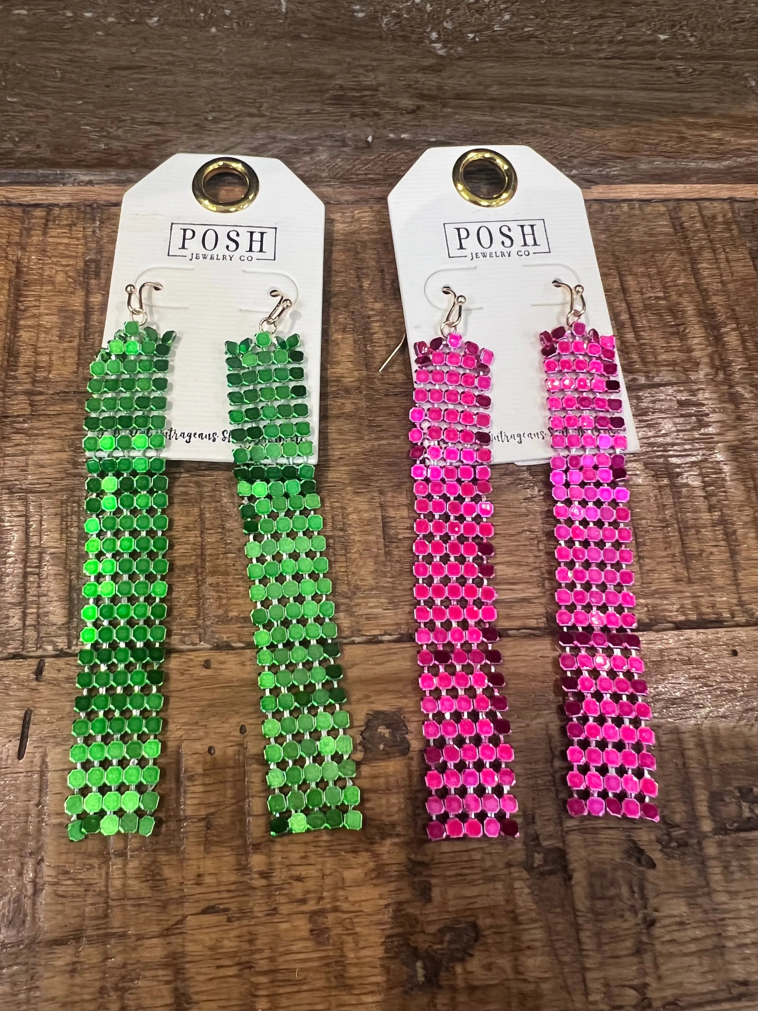 PINK PANACH Long Shimmer Statement Earrings on Simply Obsessed