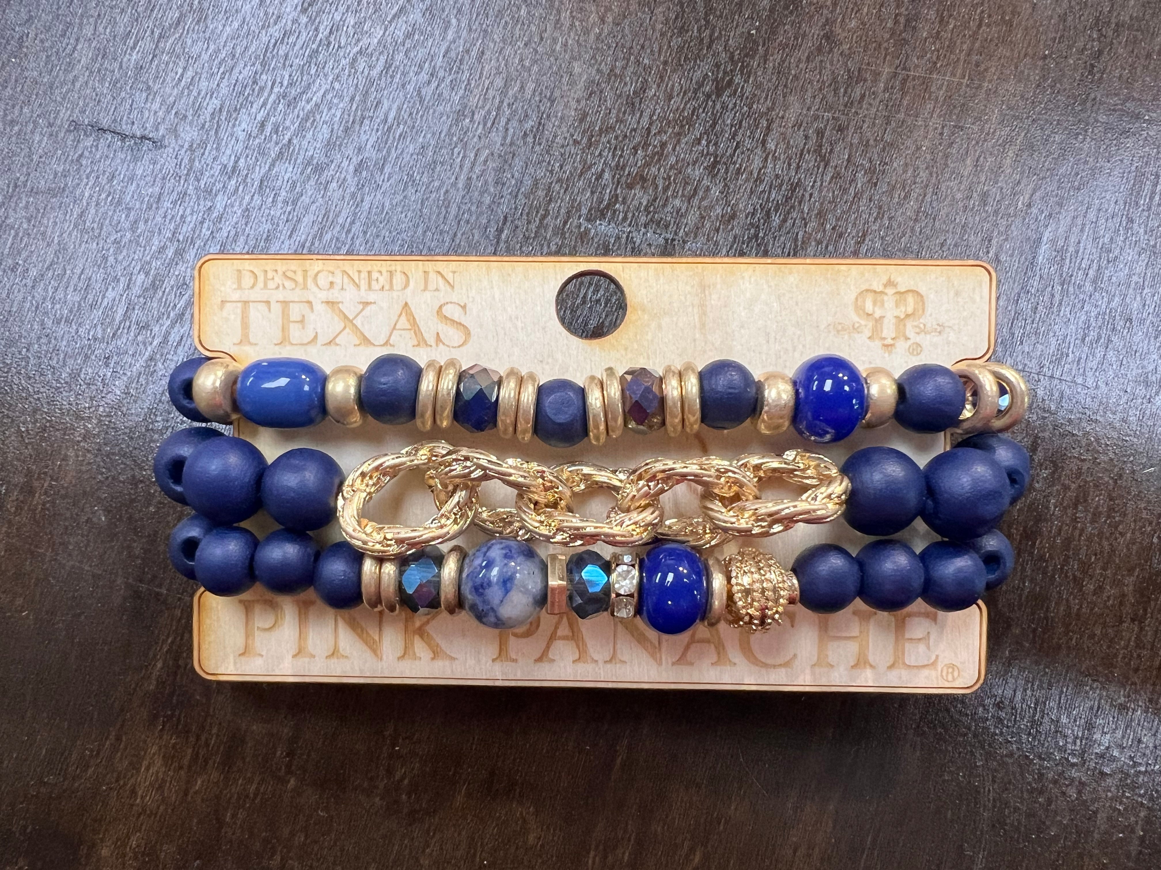 PINK PANACHE: 3-Layer Blue/Gold Bracelet Stack on Simply Obsessed