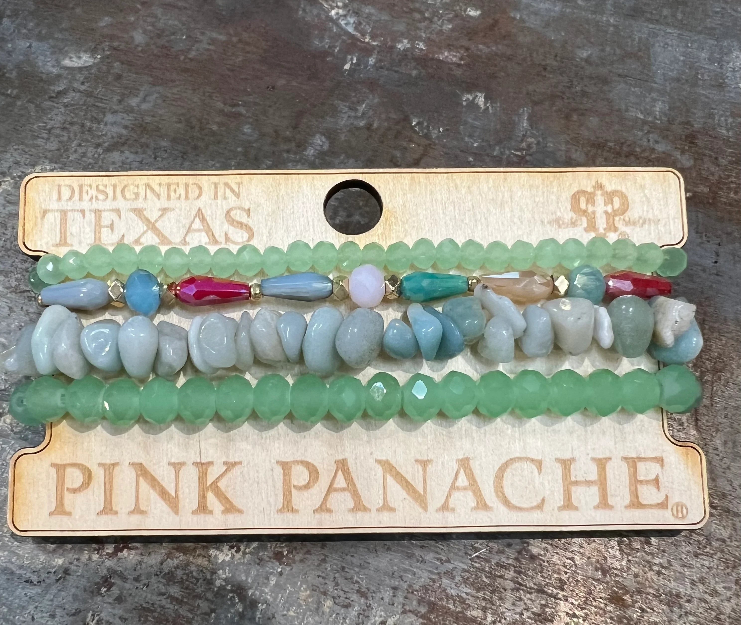 PINK PANACHE #306 Green Multi Bracelet Stack on Simply Obsessed
