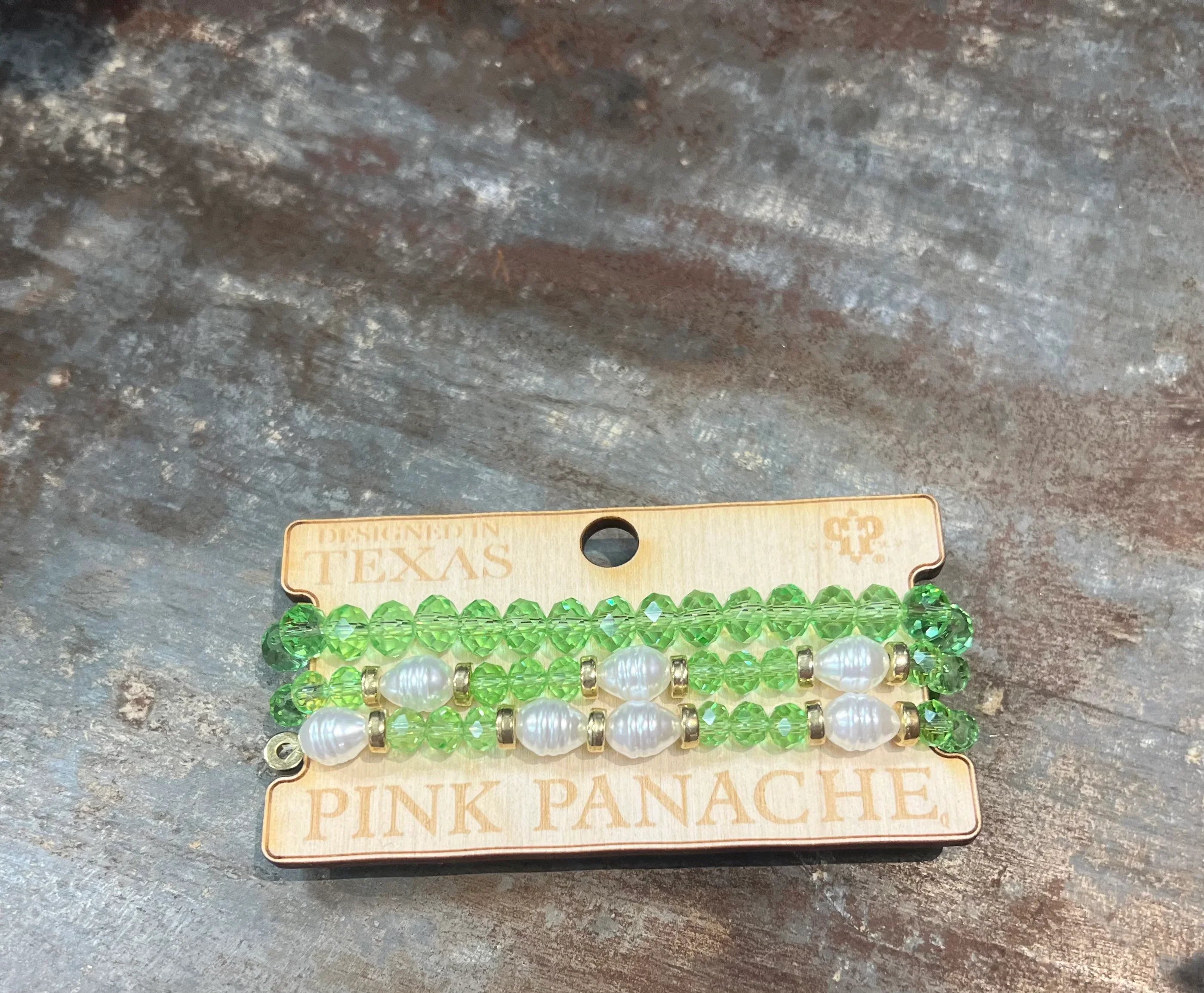 PINK PANACHE #312 Green & Pearl Bracelet Stack on Simply Obsessed