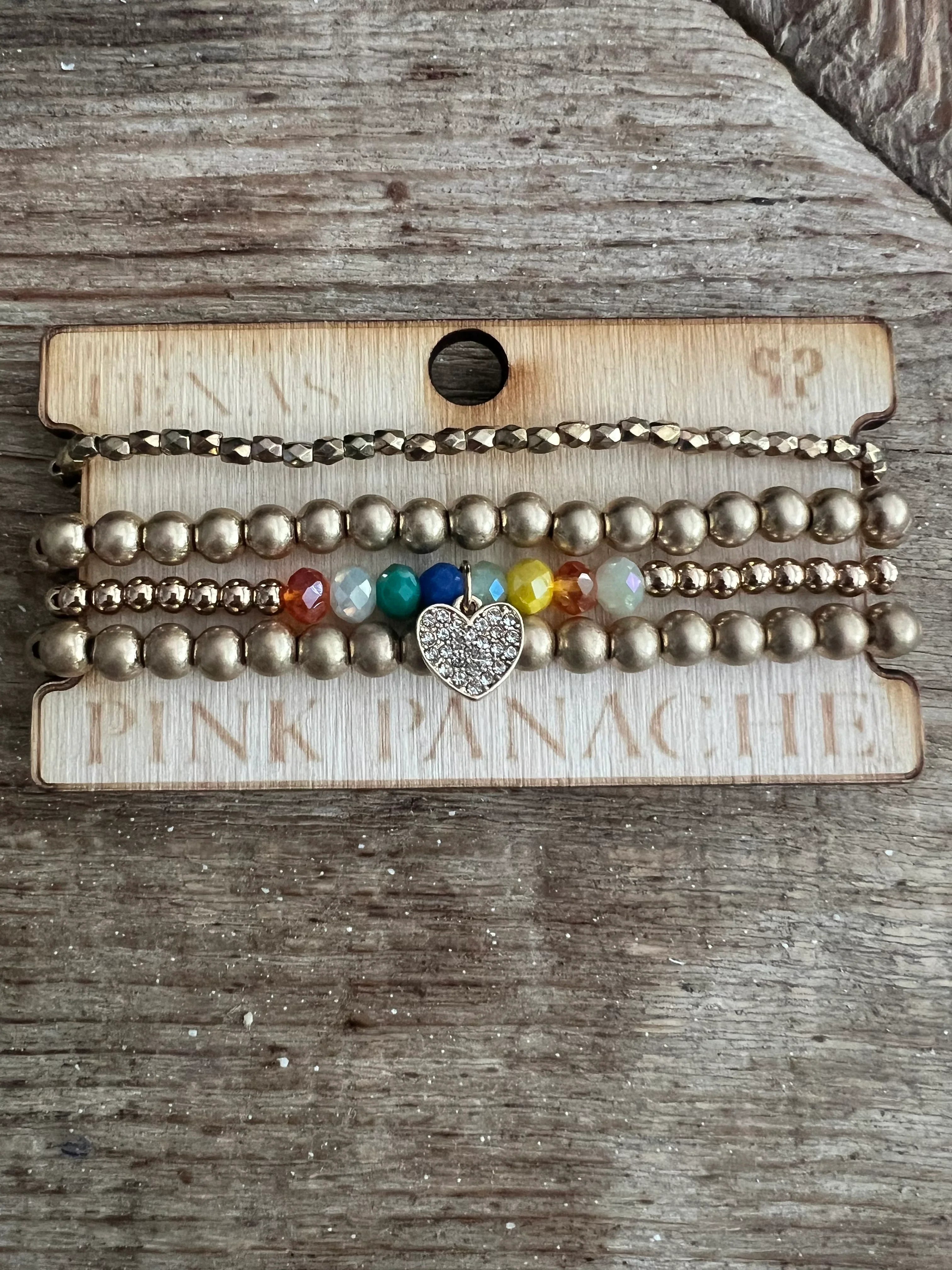 PINK PANACHE #412 Gold w/ Multi Detail Bracelet Stack on Simply Obsessed