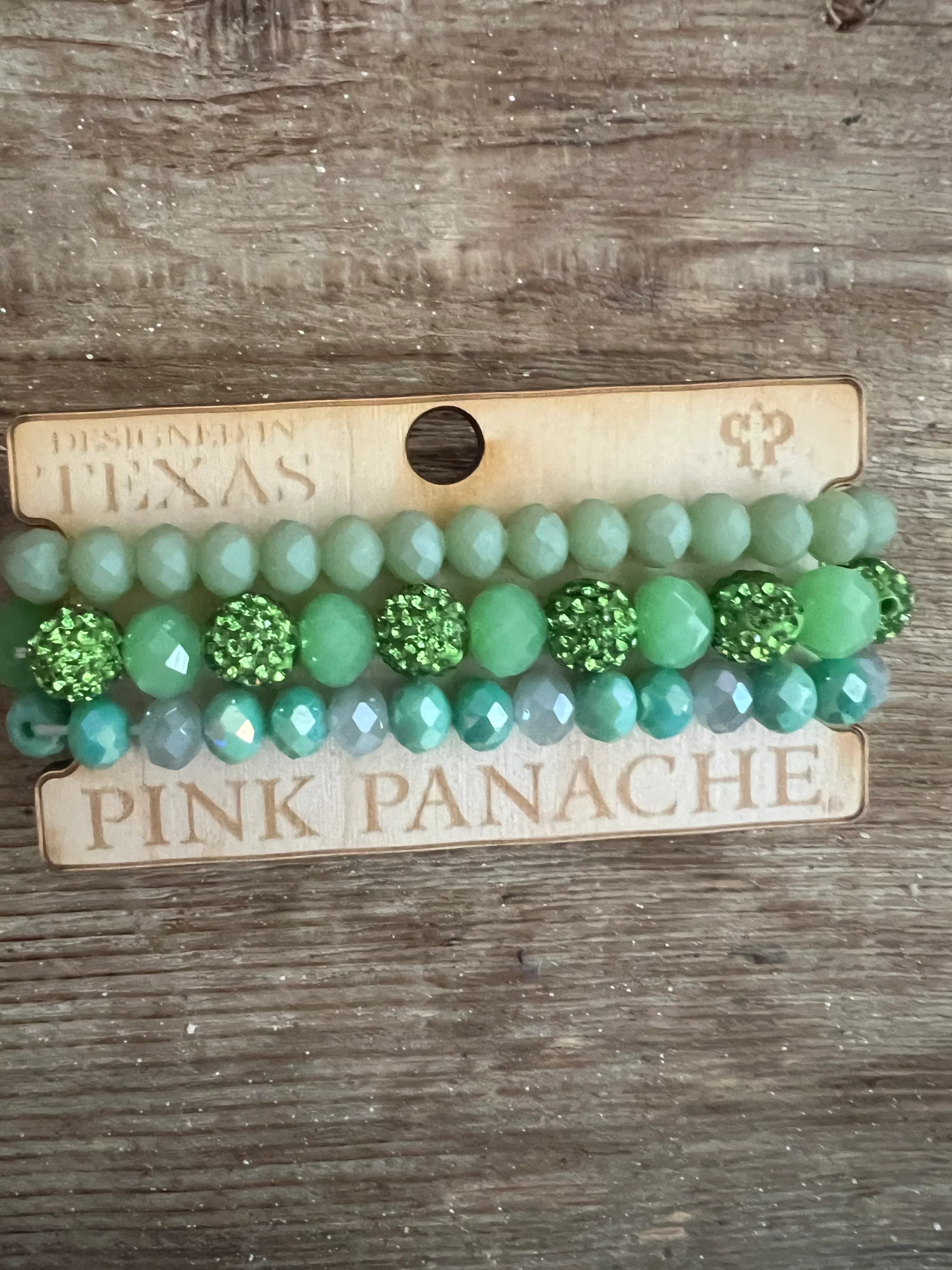 PINK PANACHE #415 Green Crystal Detail Bracelet Stack on Simply Obsessed