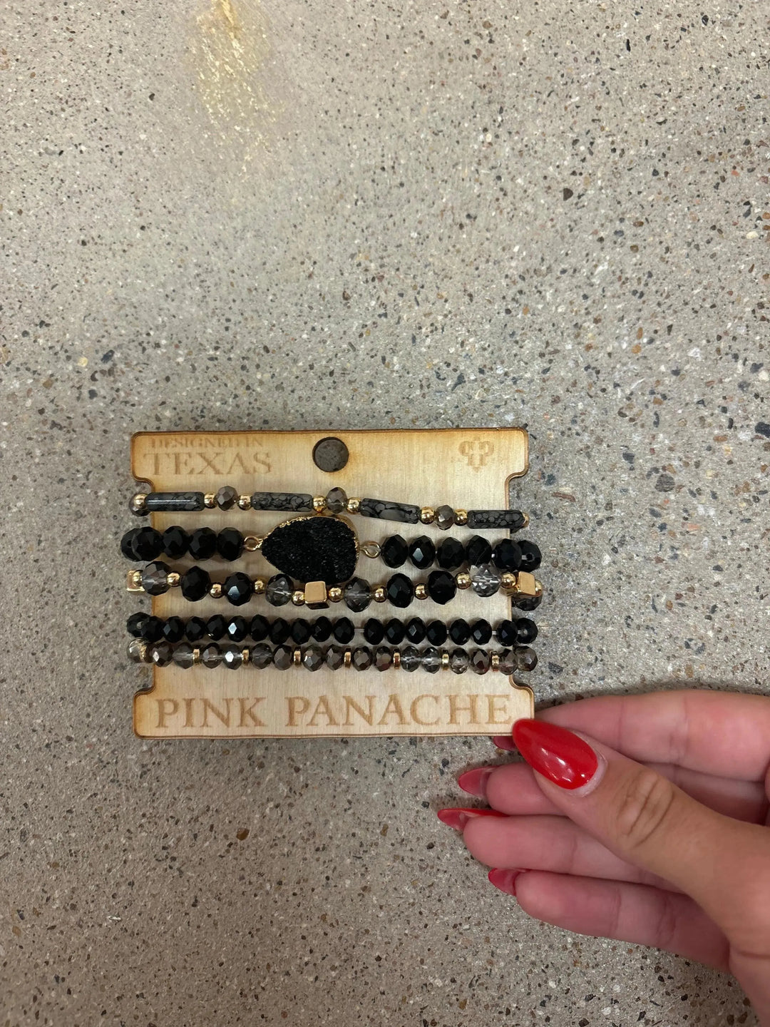 PINK PANACHE 5-Layer Black Druzy Bracelet Stack on Simply Obsessed