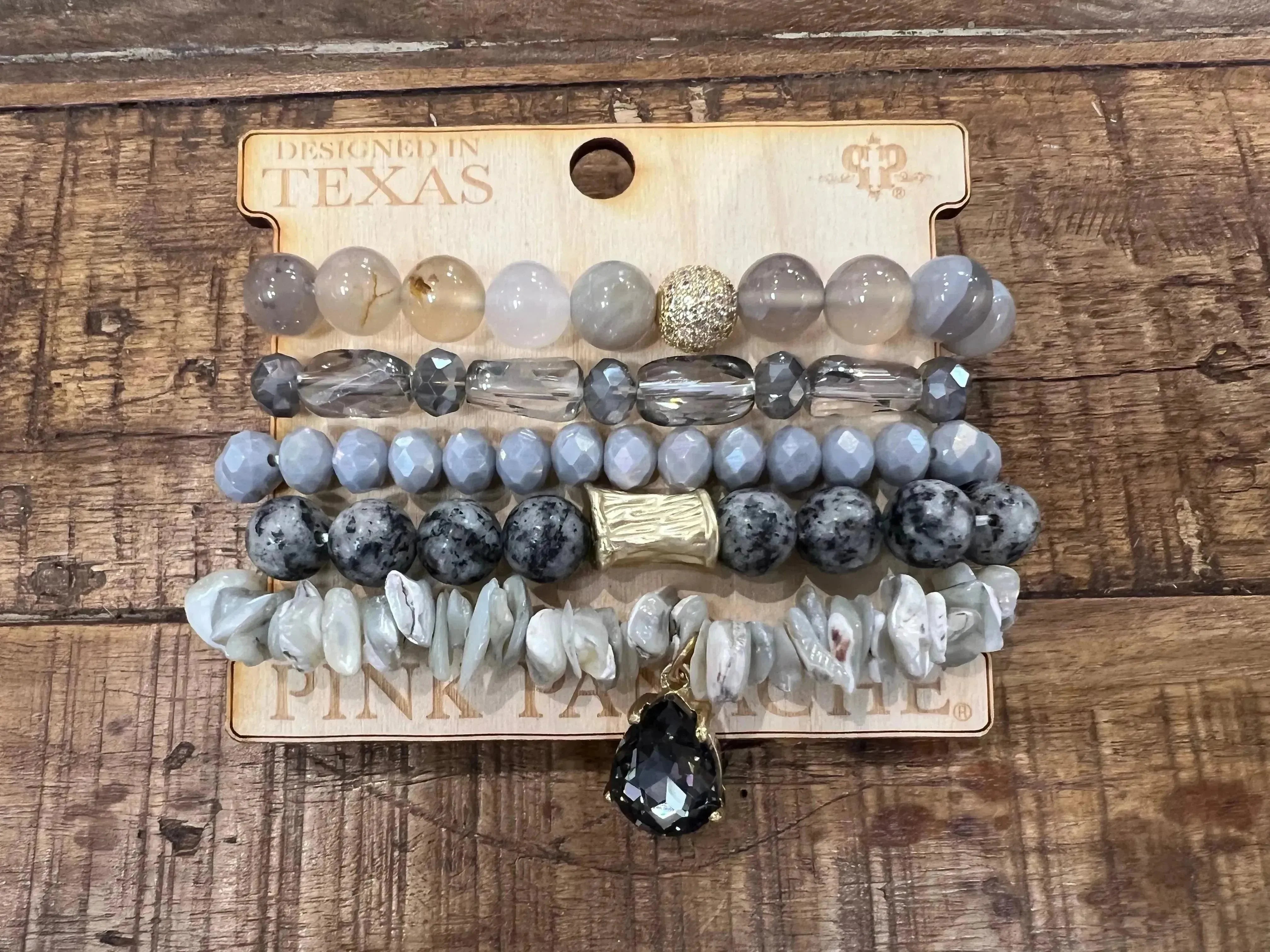 PINK PANACHE 5-Layer Grey Bracelet Stack on Simply Obsessed