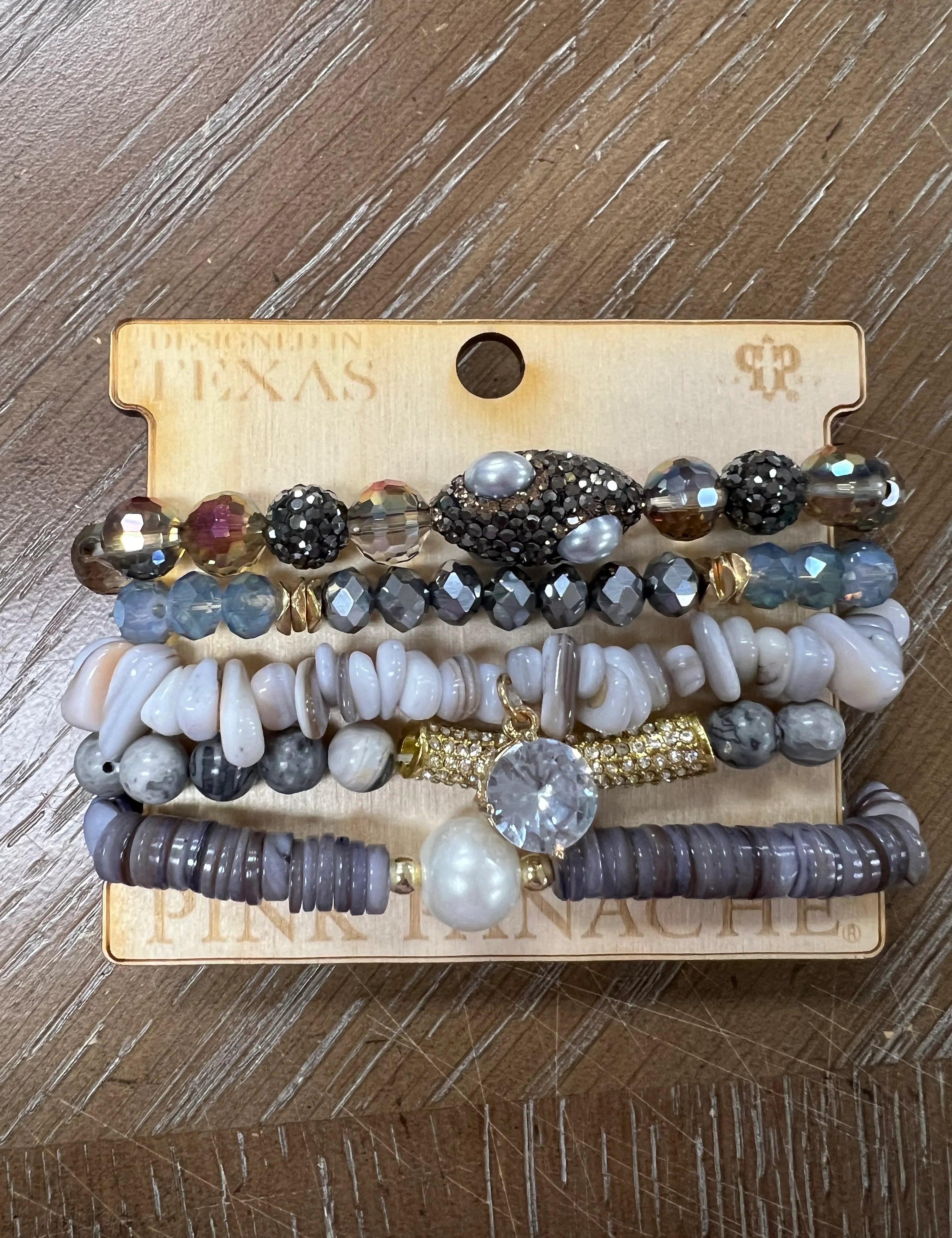 PINK PANACHE 5-Layer Grey Bracelet Stack on Simply Obsessed