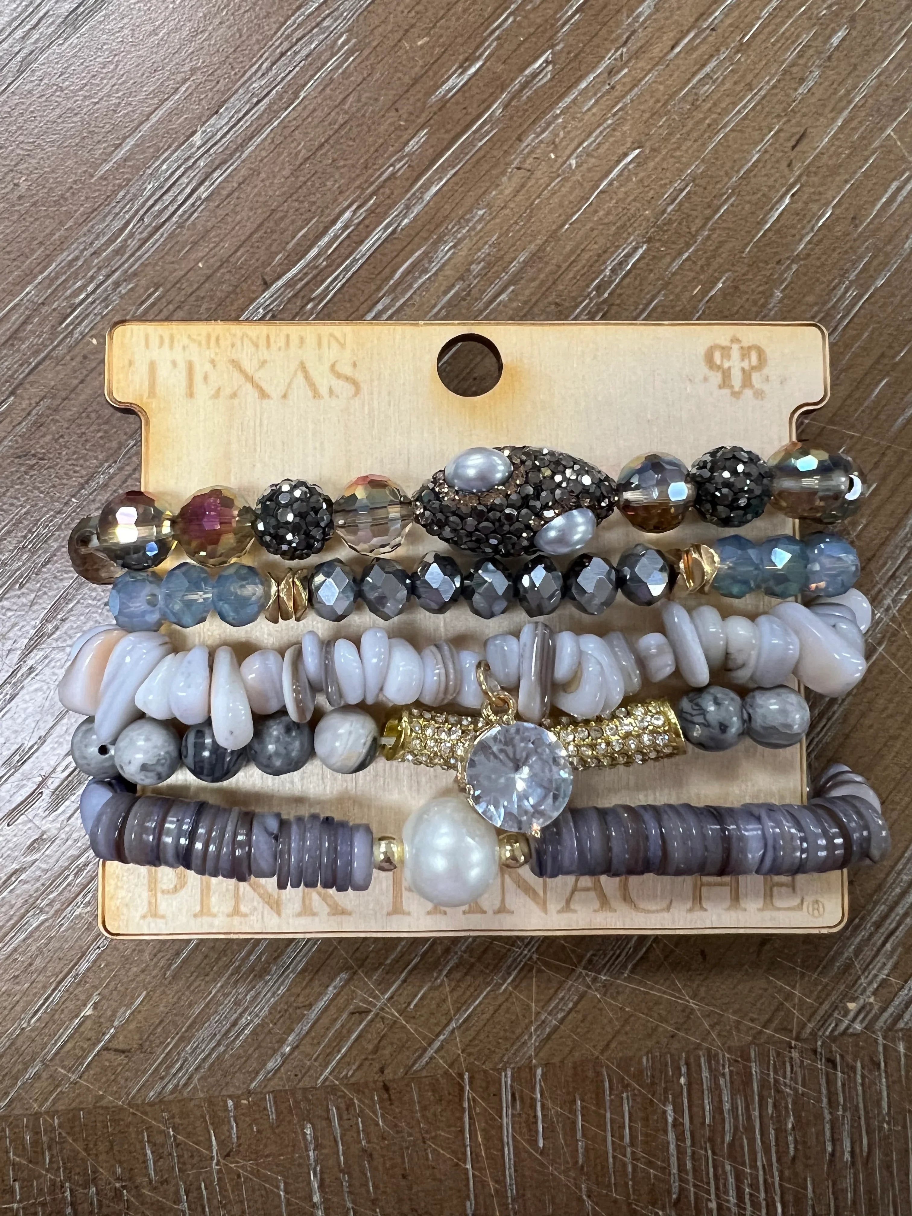 PINK PANACHE 5-Layer Grey Bracelet Stack on Simply Obsessed