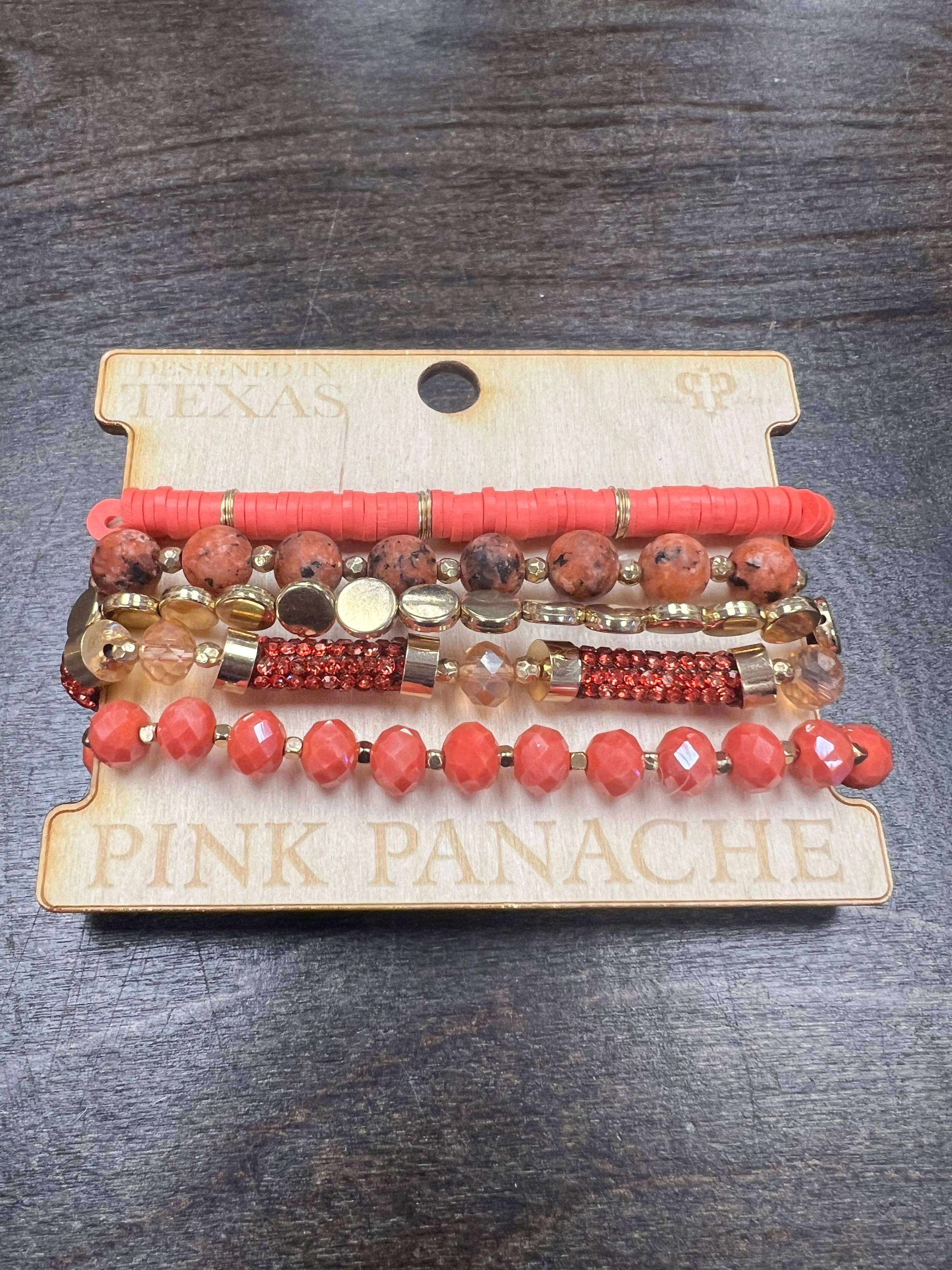 PINK PANACHE 5-Layer Orange/Gold Bracelet Stack on Simply Obsessed
