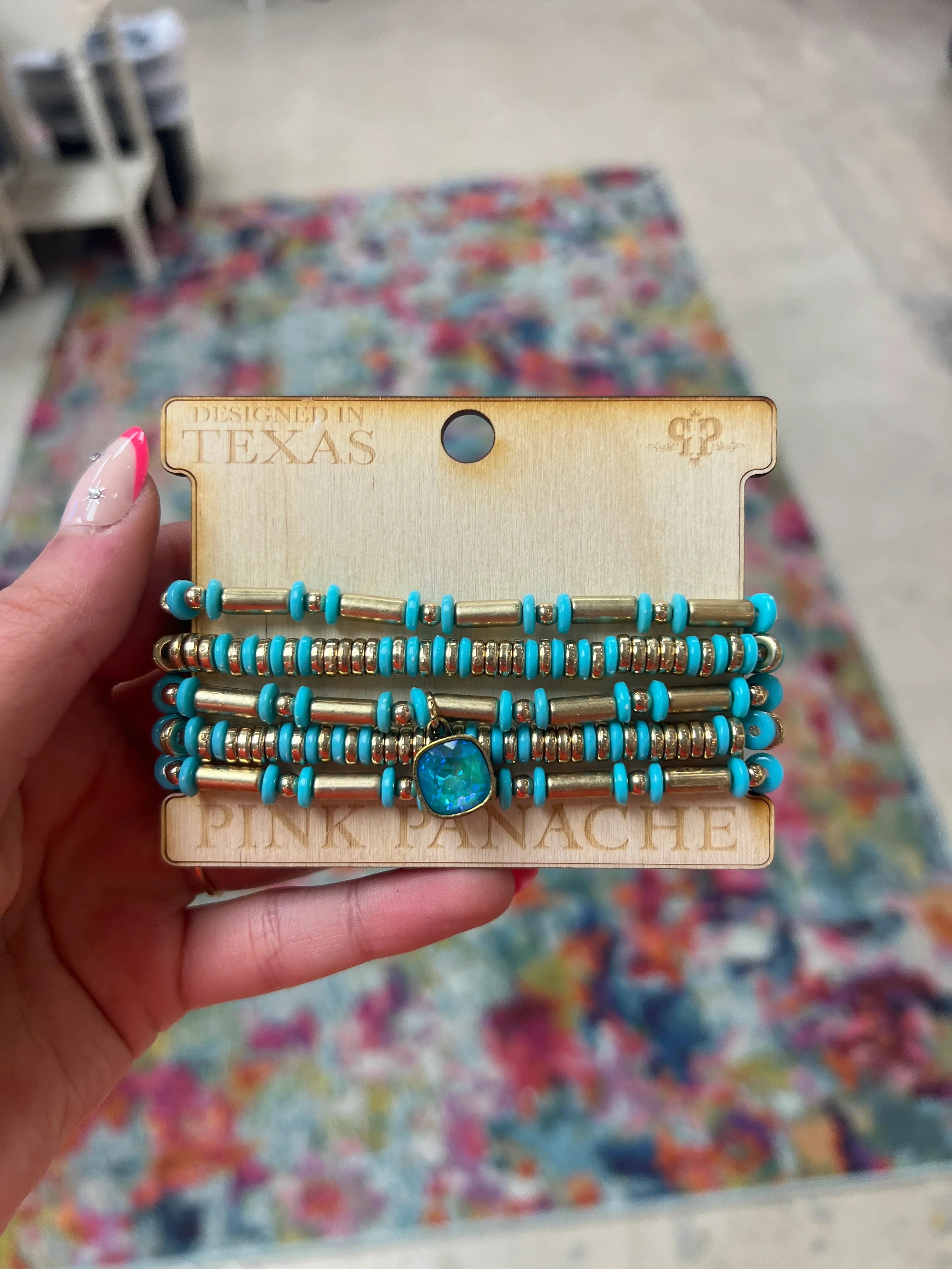 PINK PANACHE 5-Layer Turquoise/Gold Bracelet Stack on Simply Obsessed