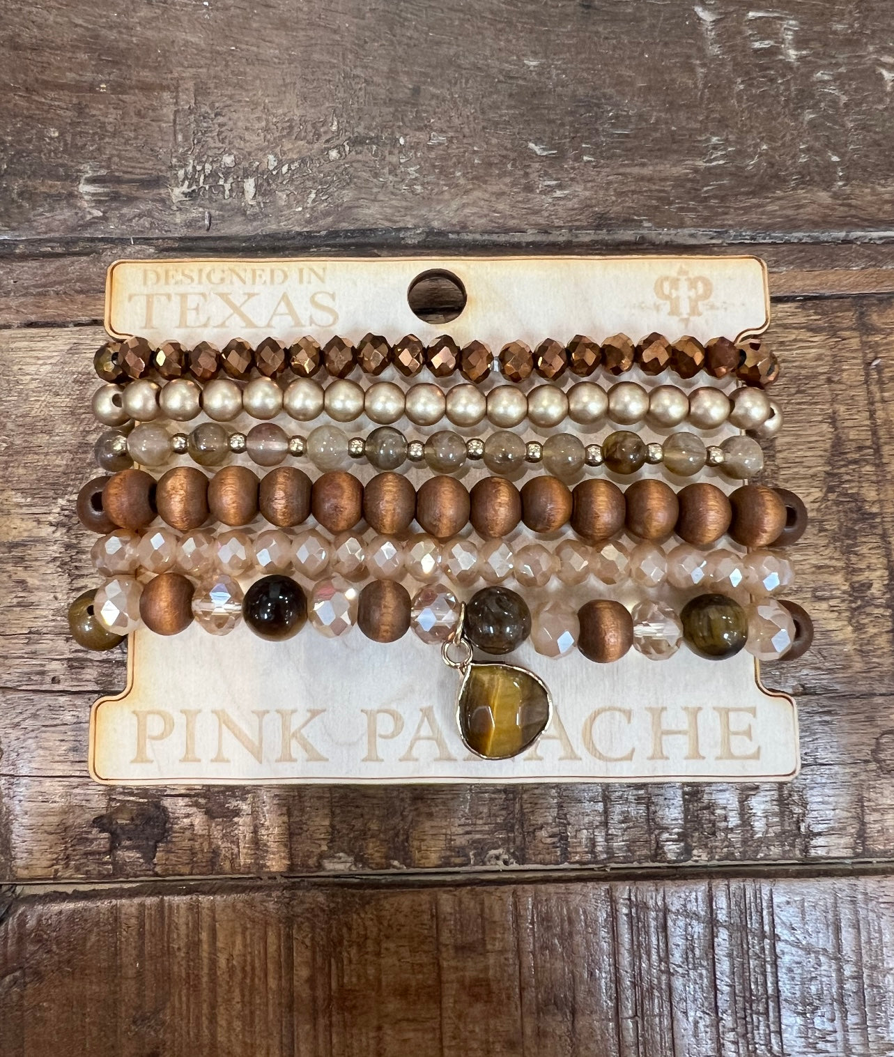 PINK PANACHE 6-Layer Brown Neutral Bracelet Stack on Simply Obsessed